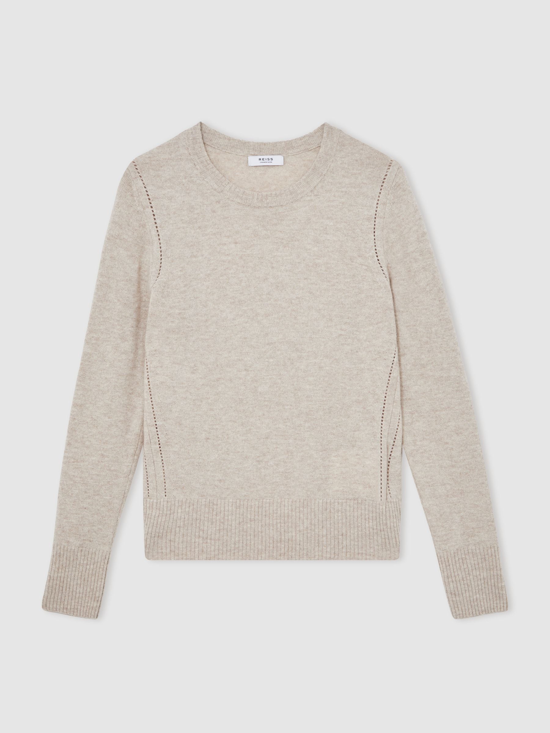 Reiss Oatmeal Neutral Anya Wool-Blend Open-Stitch Jumper with Cashmere