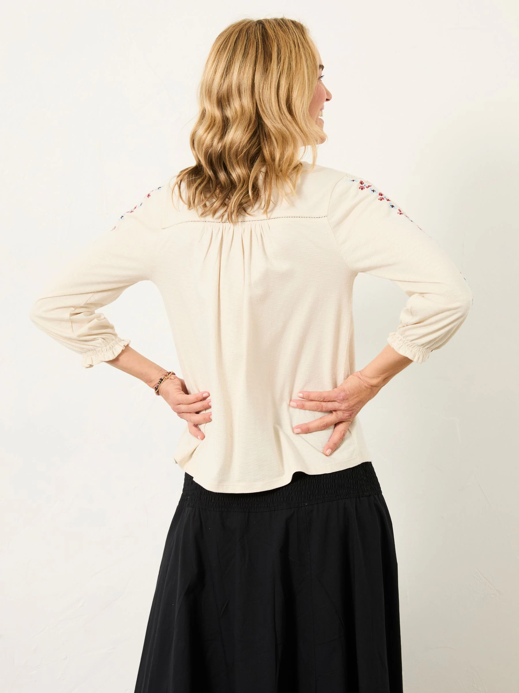 FatFace Harper Cream Embroidered Top