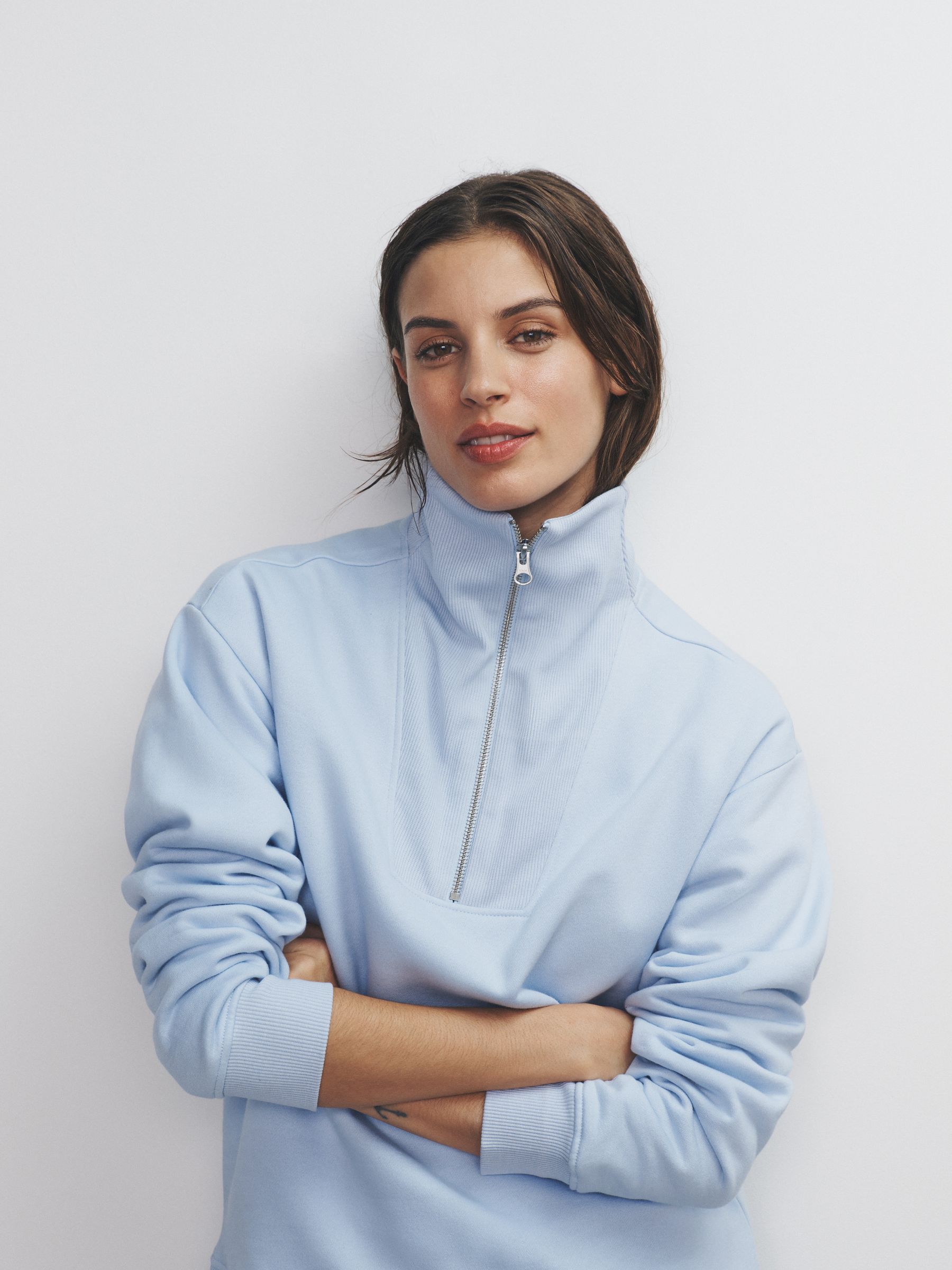 The Set 3 Pack Half Zip Ribbed Funnel Neck Sweatshirts Blue/Light Blue/White