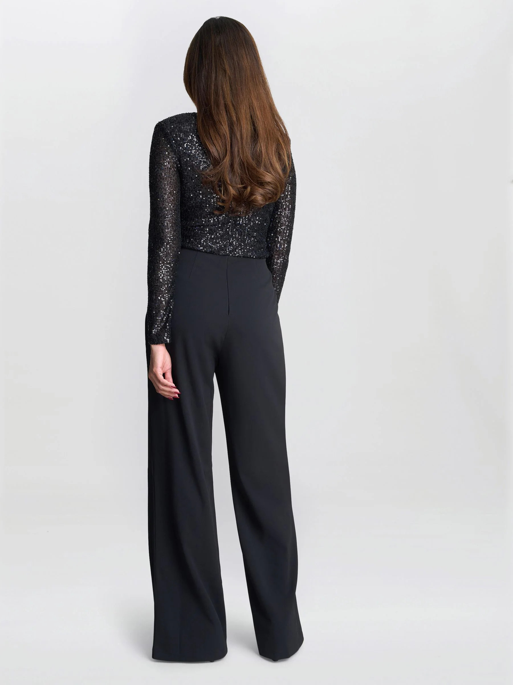 Gina Bacconi Black Allegra Sequin Crepe Jumpsuit