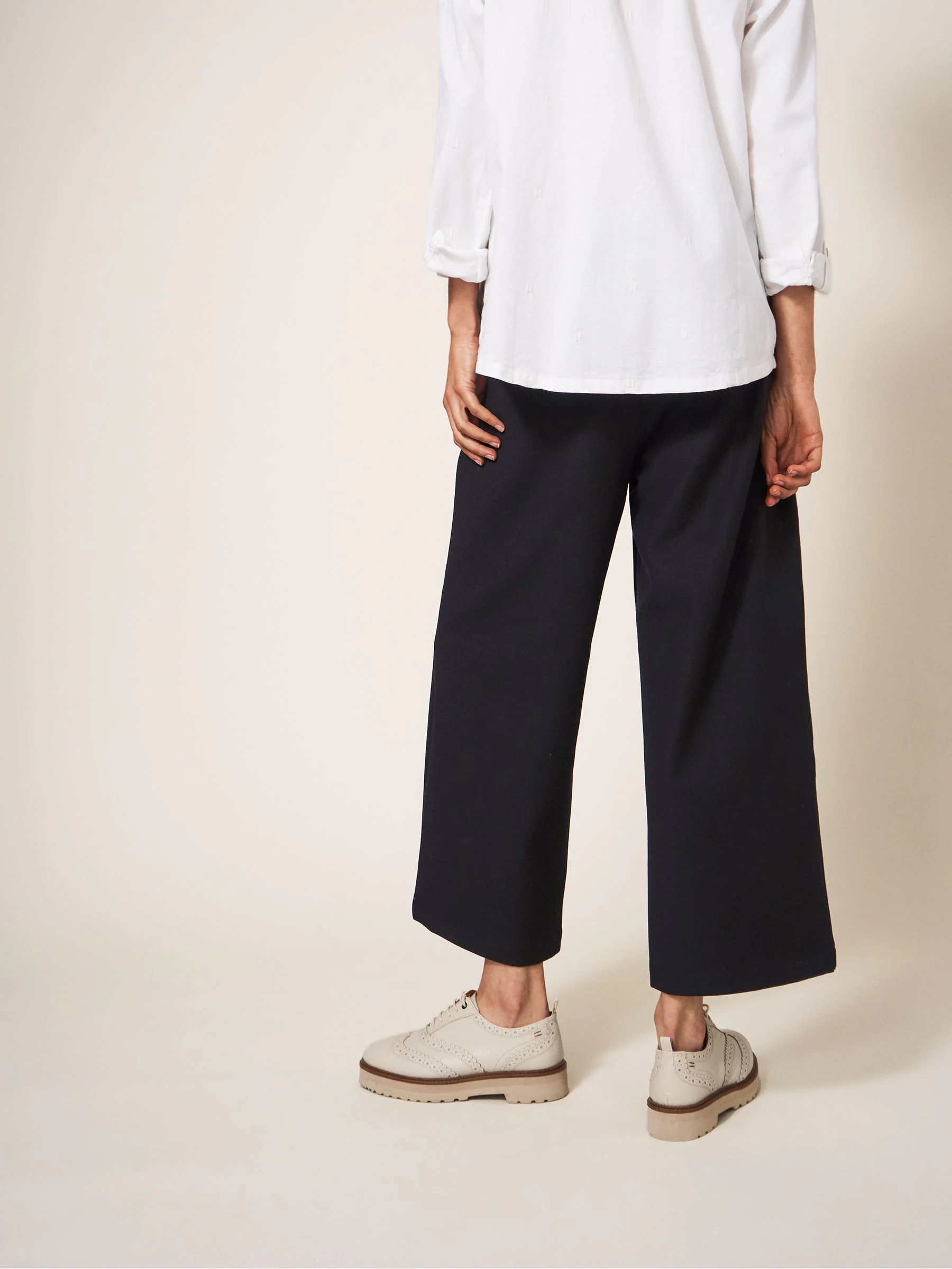 White Stuff Black Belle Wide Leg Cropped Trousers