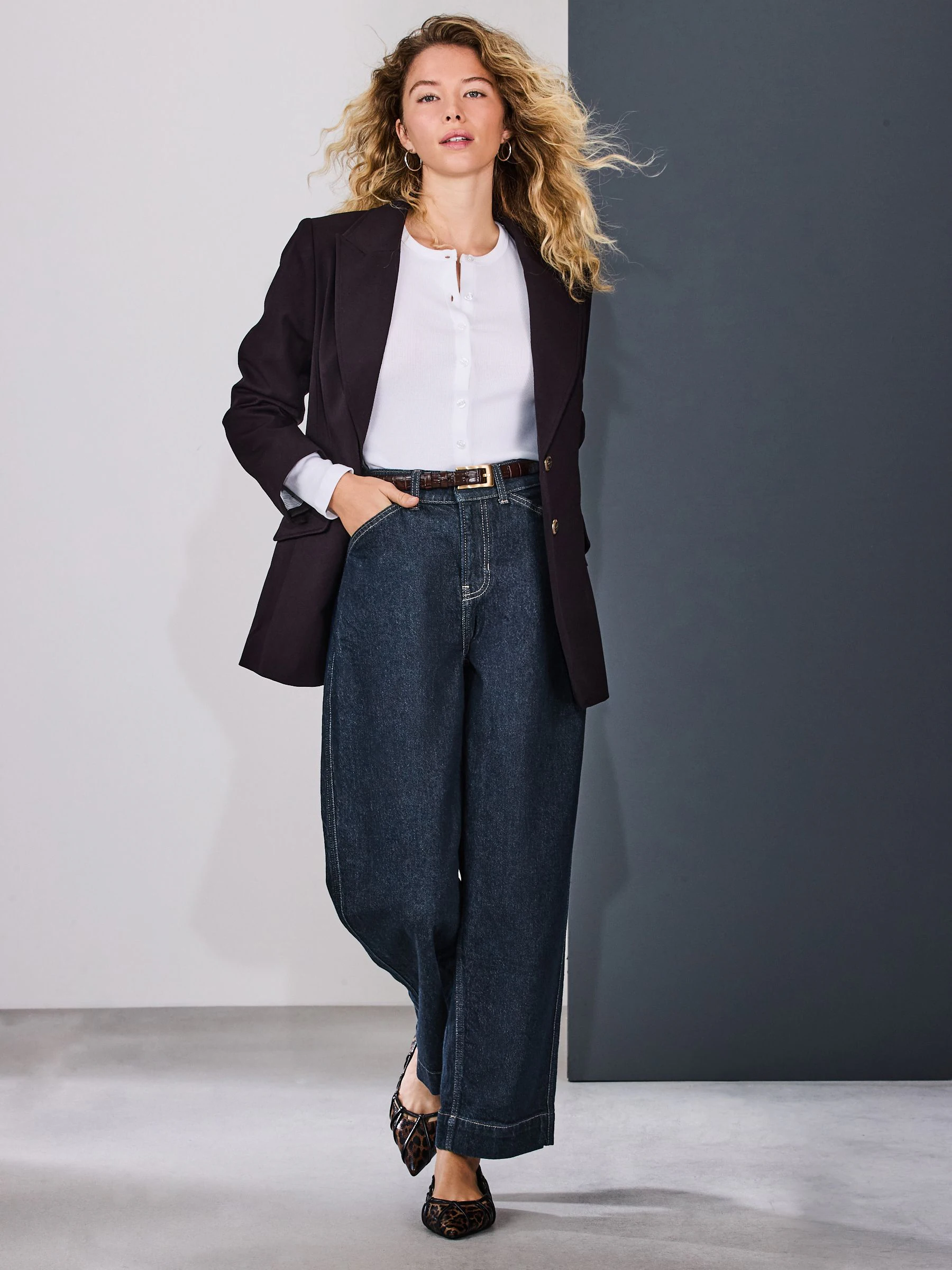 Rinse Blue Wide Leg Barrel Denim Jeans