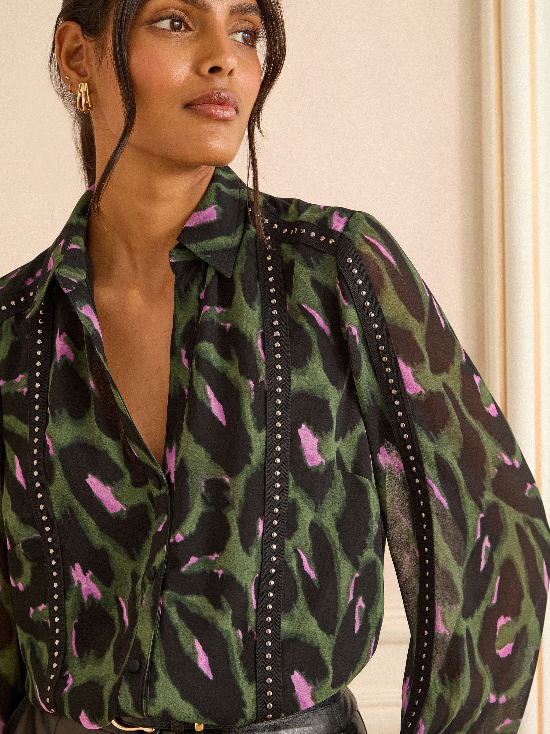 Love & Roses Khaki Green Button Through Long Sleeve Shirt