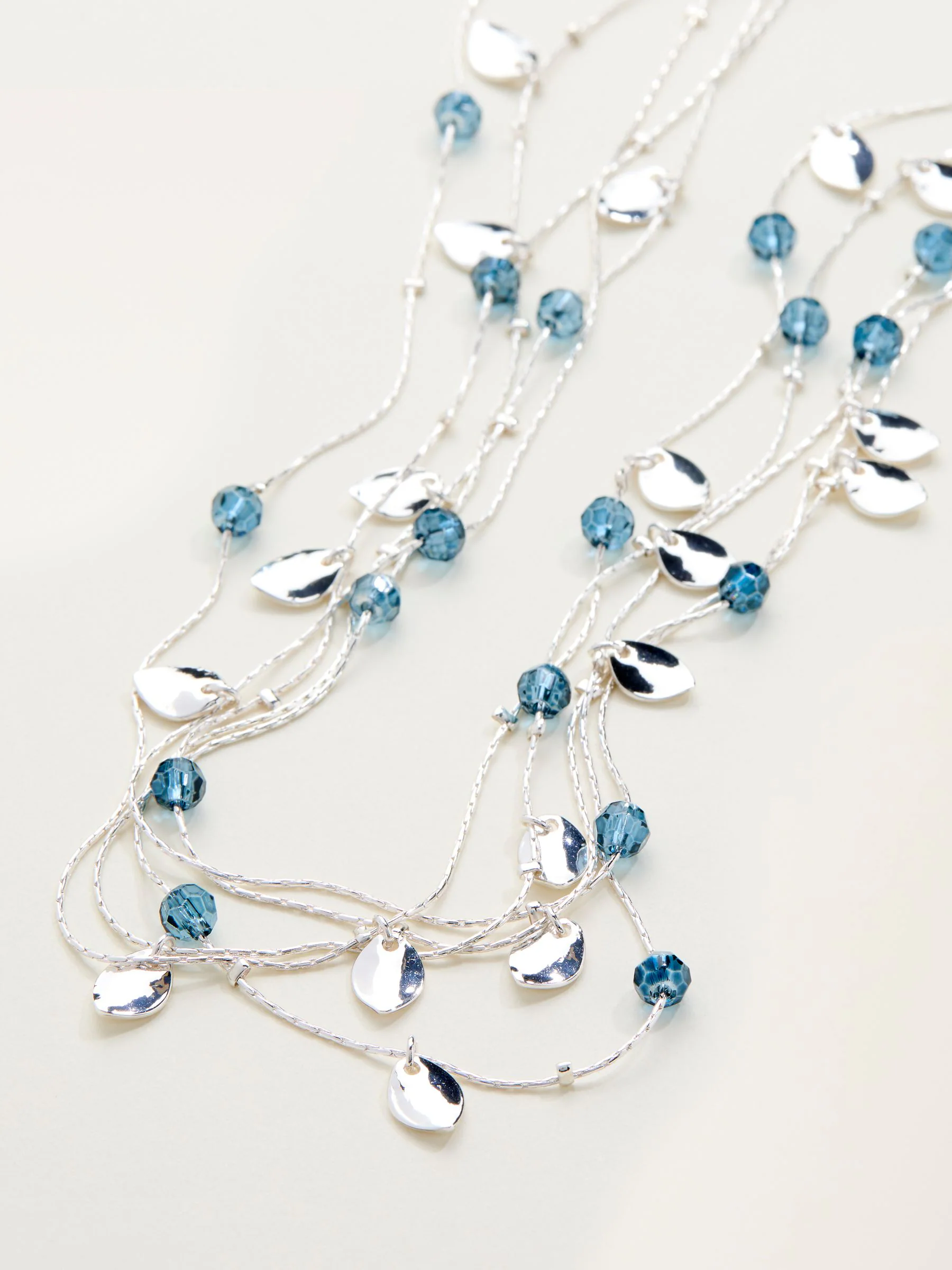 FatFace Silver Tone Layered Leaf Necklace