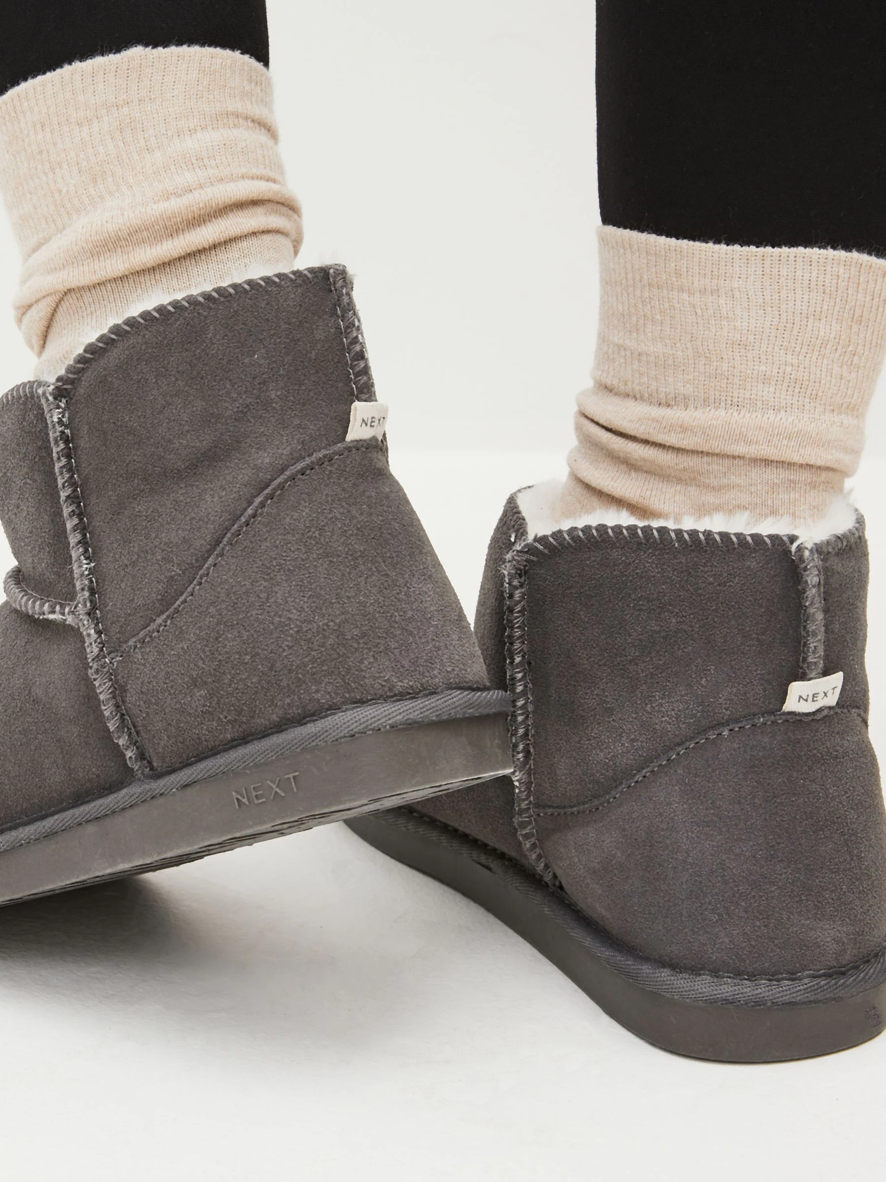 Grey Faux Fur Lined Suede Slipper Boots