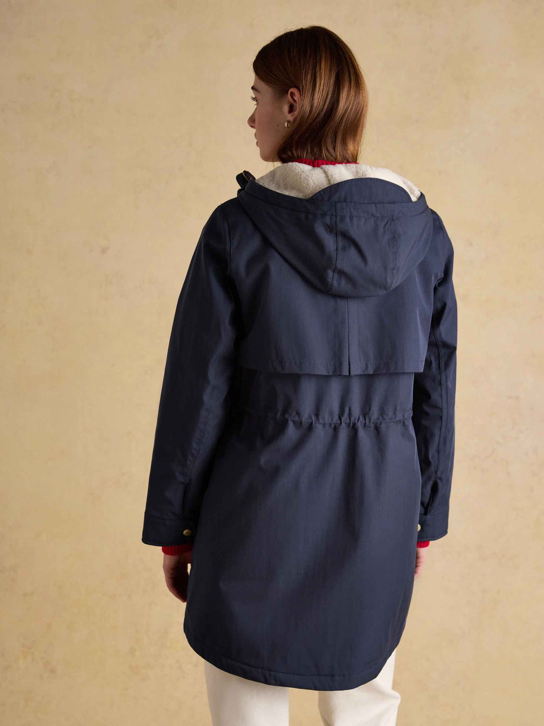 Joules Portwell Cosy Navy Fleece Lined Waterproof Raincoat with Hood