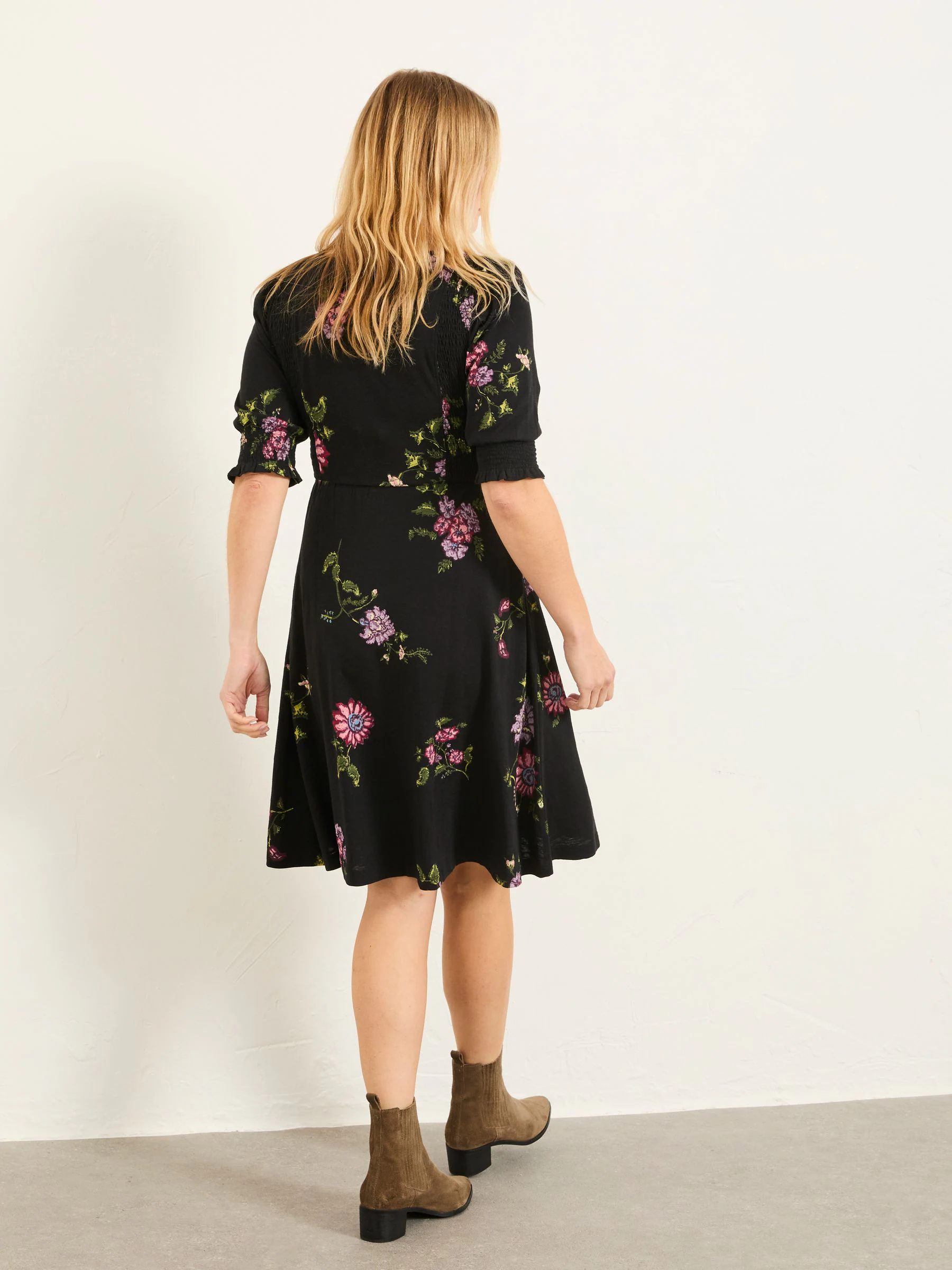 FatFace Sophie Black Spring Floral Jersey Dress