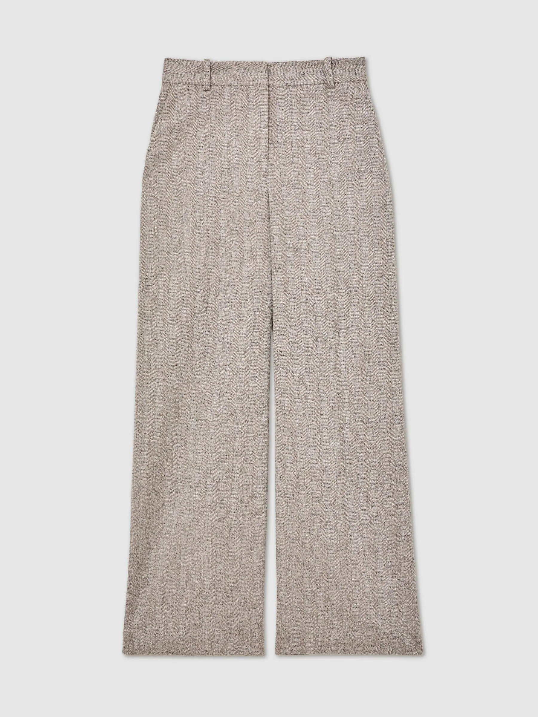 Reiss Grey Isla Petite Wide-Leg Textured Tailored Trousers