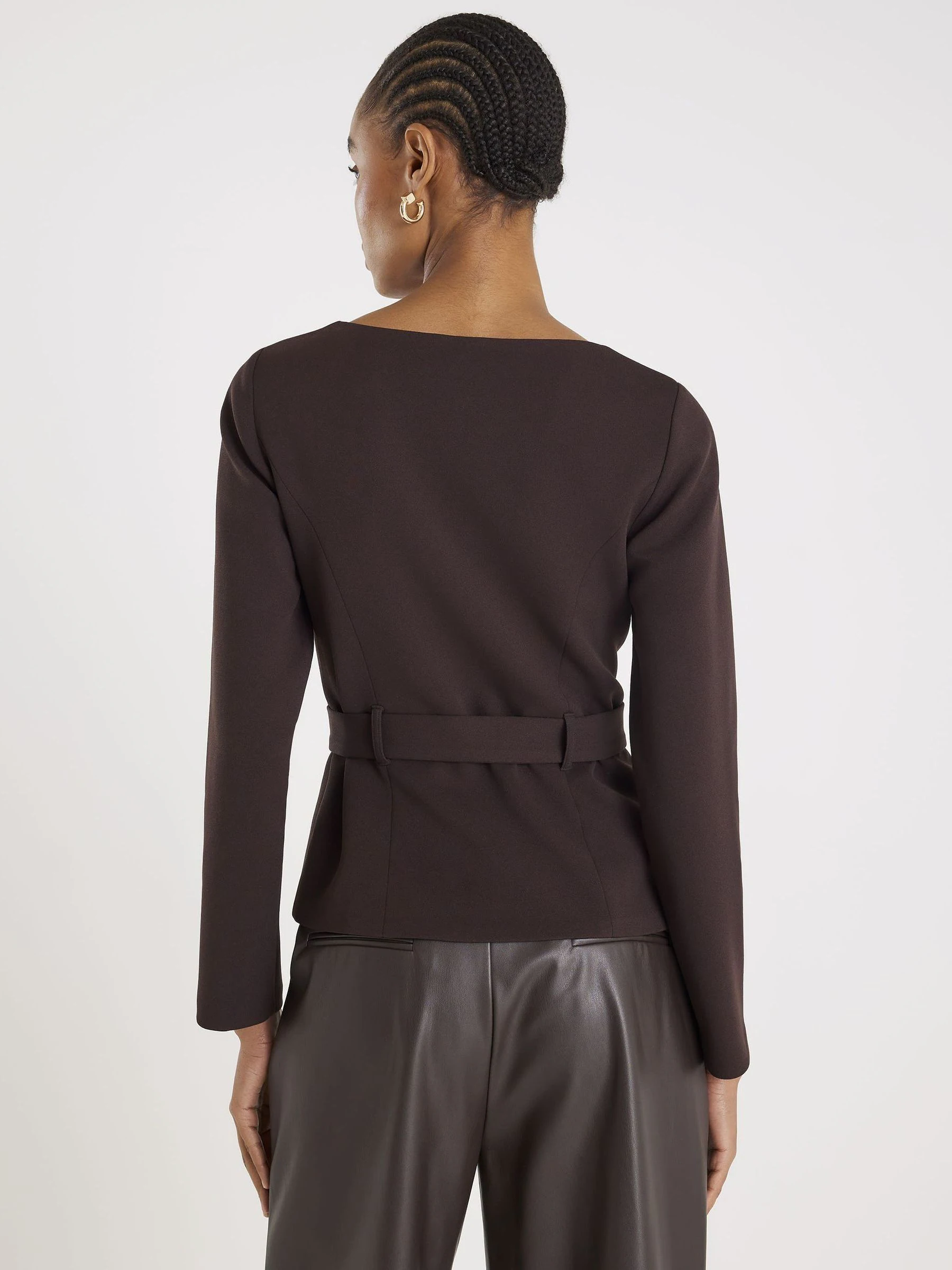 River Island Brown Long Sleeve Square Neck Belted Blazer