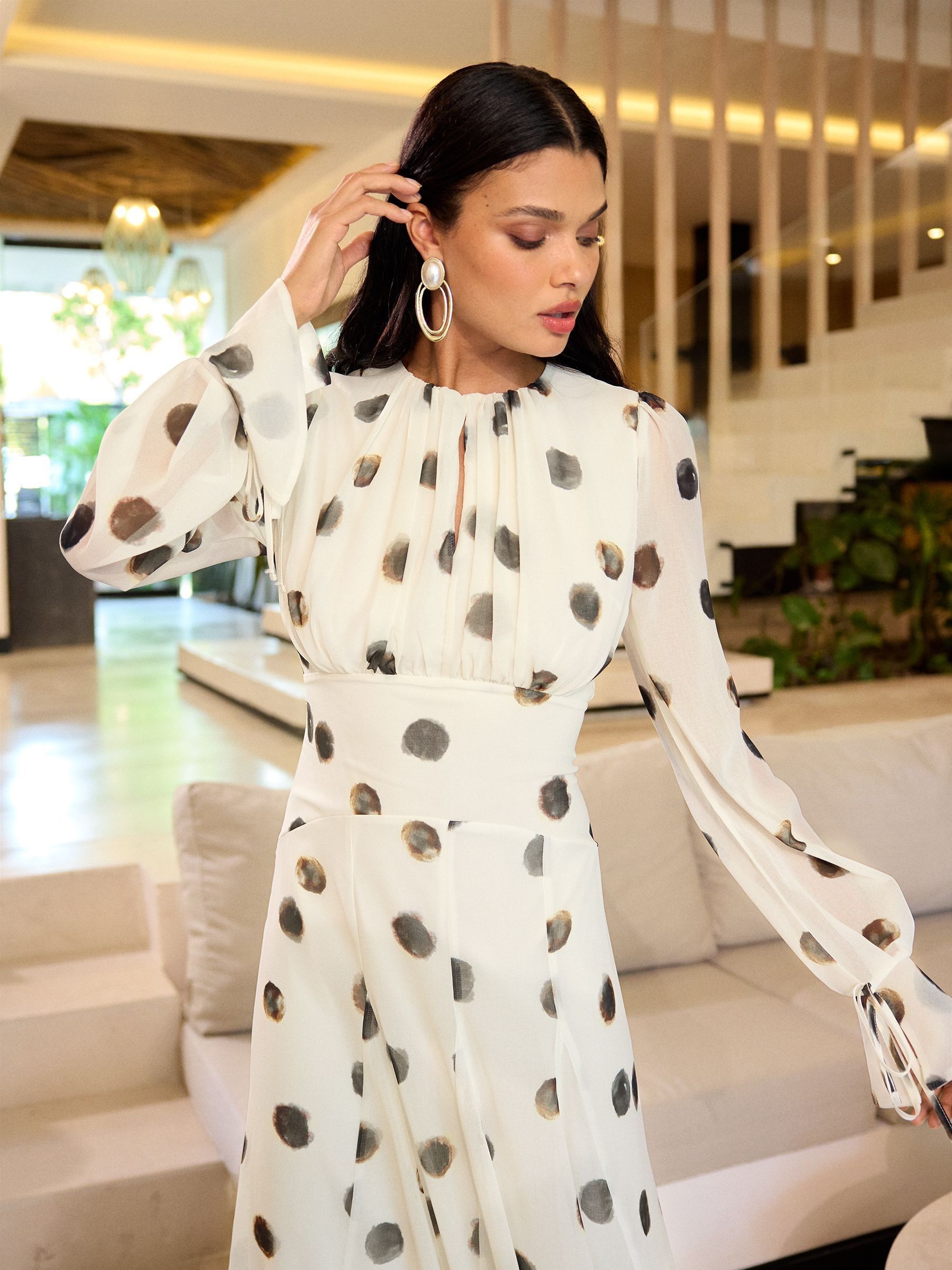 Lipsy White Long Sleeve Underbust Fit And Flare Midi Dress