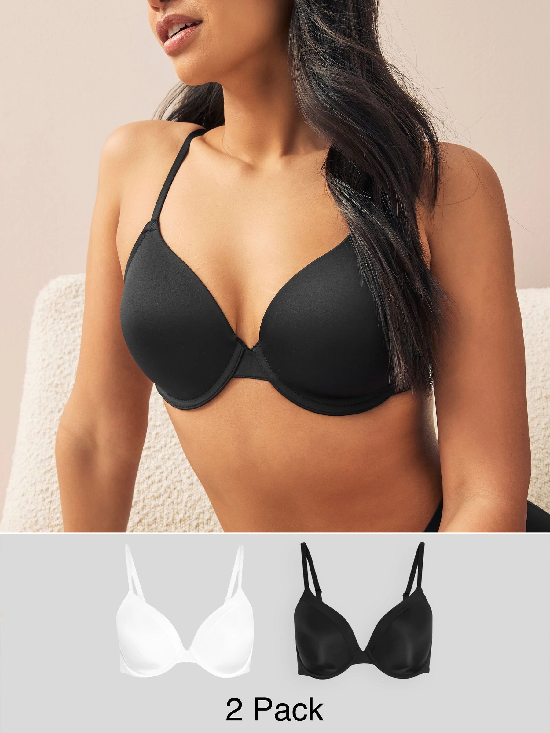 Black/White Full Cup A-E Smoothing Ultimate Comfort Bras 2 Pack
