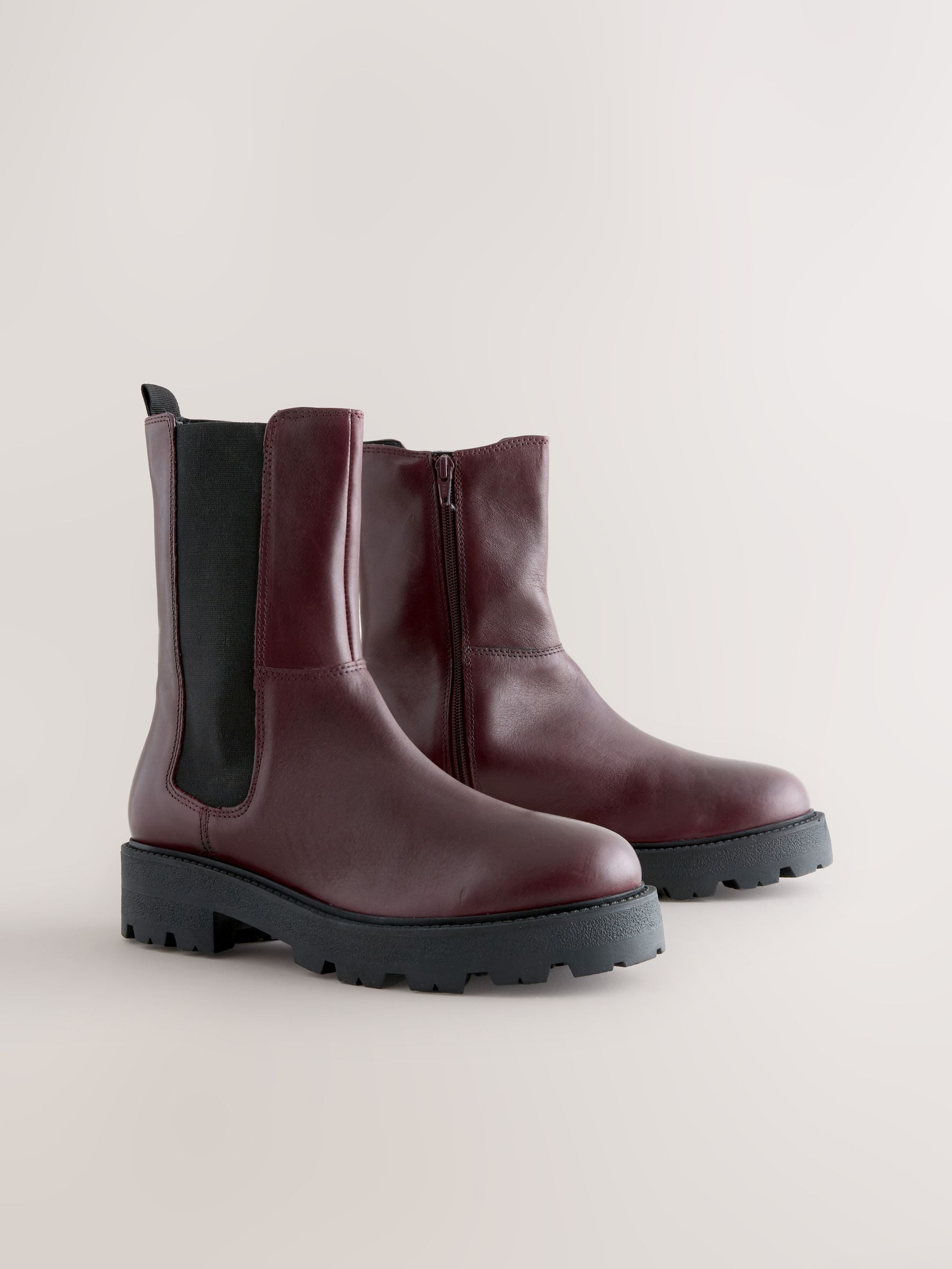 Burgundy Red Leather Forever Comfort® Chunky Chelsea Boots