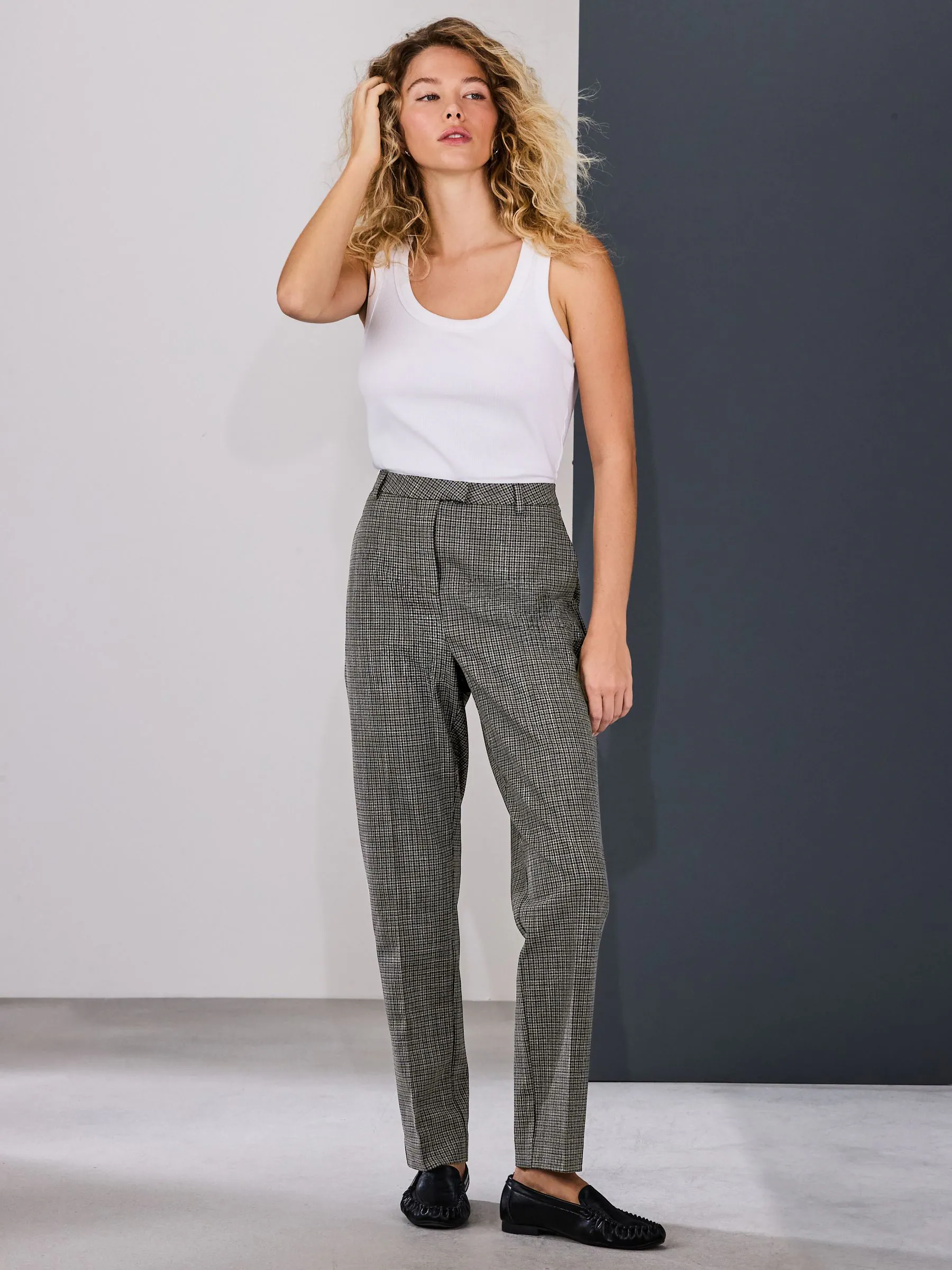 Green/Grey Check Slim Trousers