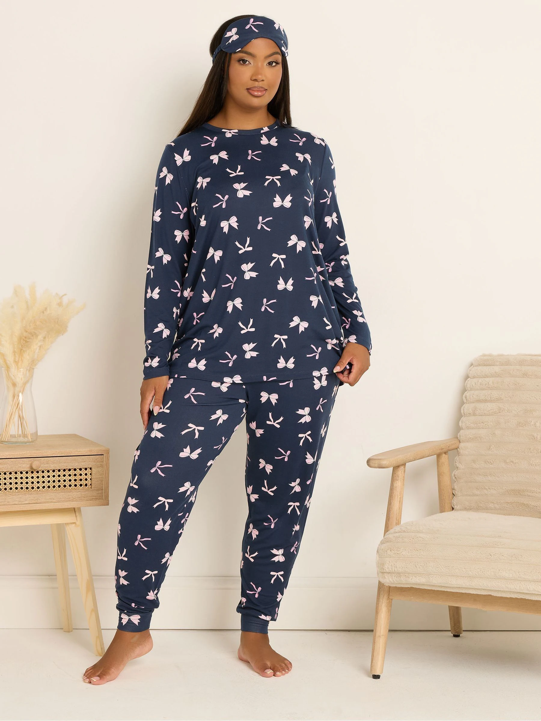 Yours Curve Blue Soft Touch Long Sleeve Pyjamas Set