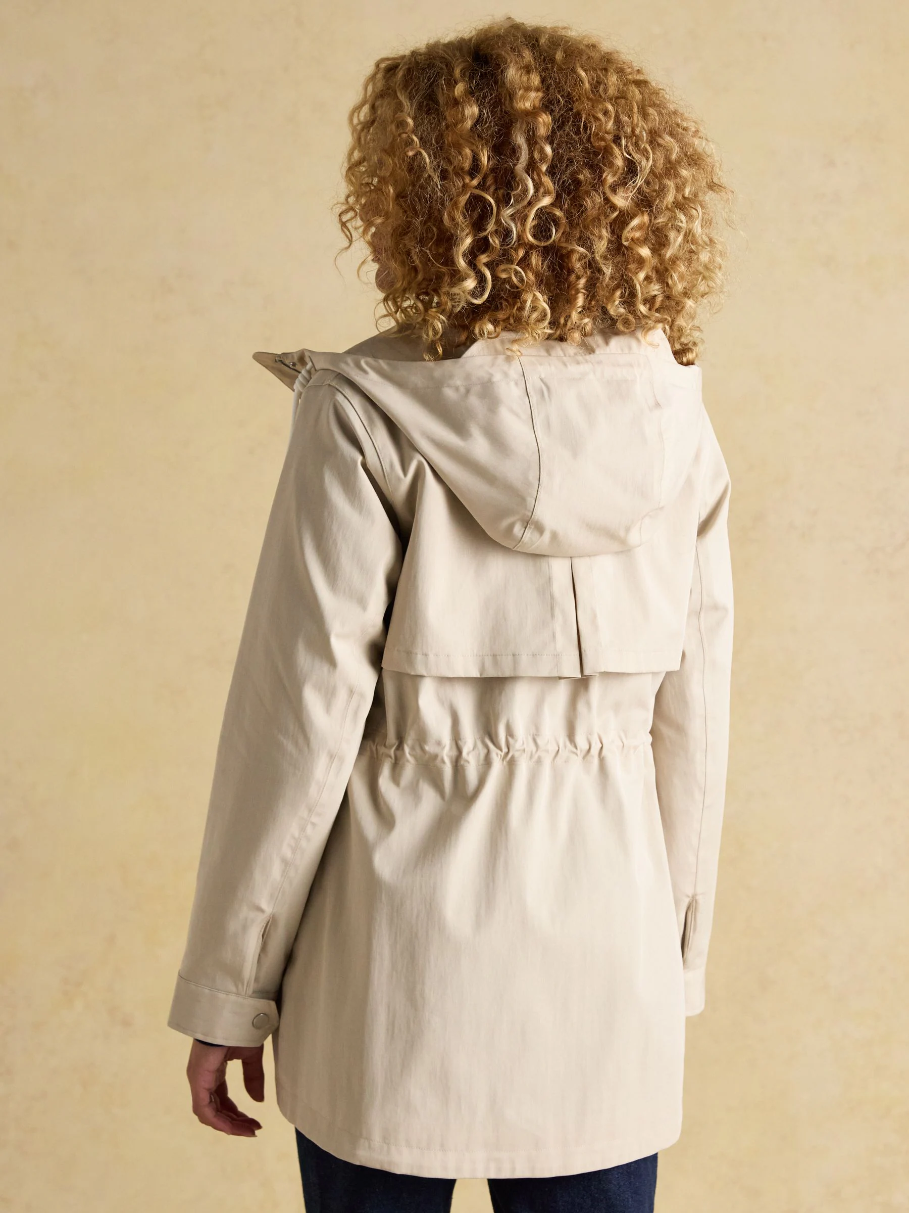 Joules Portwell Beige Waterproof Raincoat With Hood and Adjustable Waist