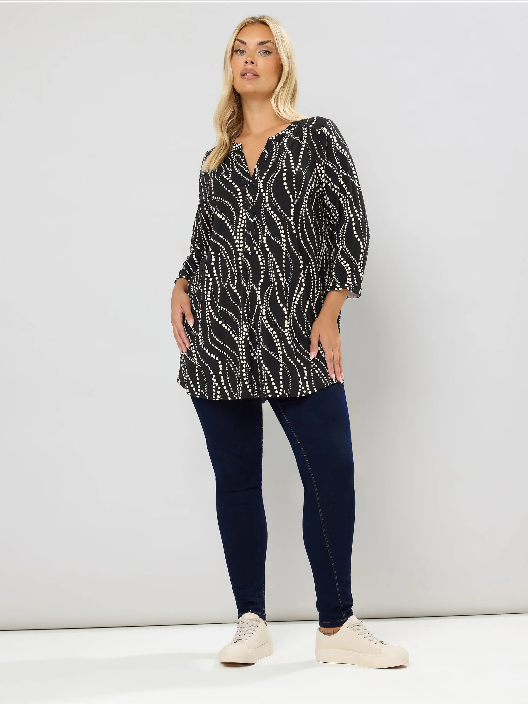 Yours Curve Black Half Placket Shirt