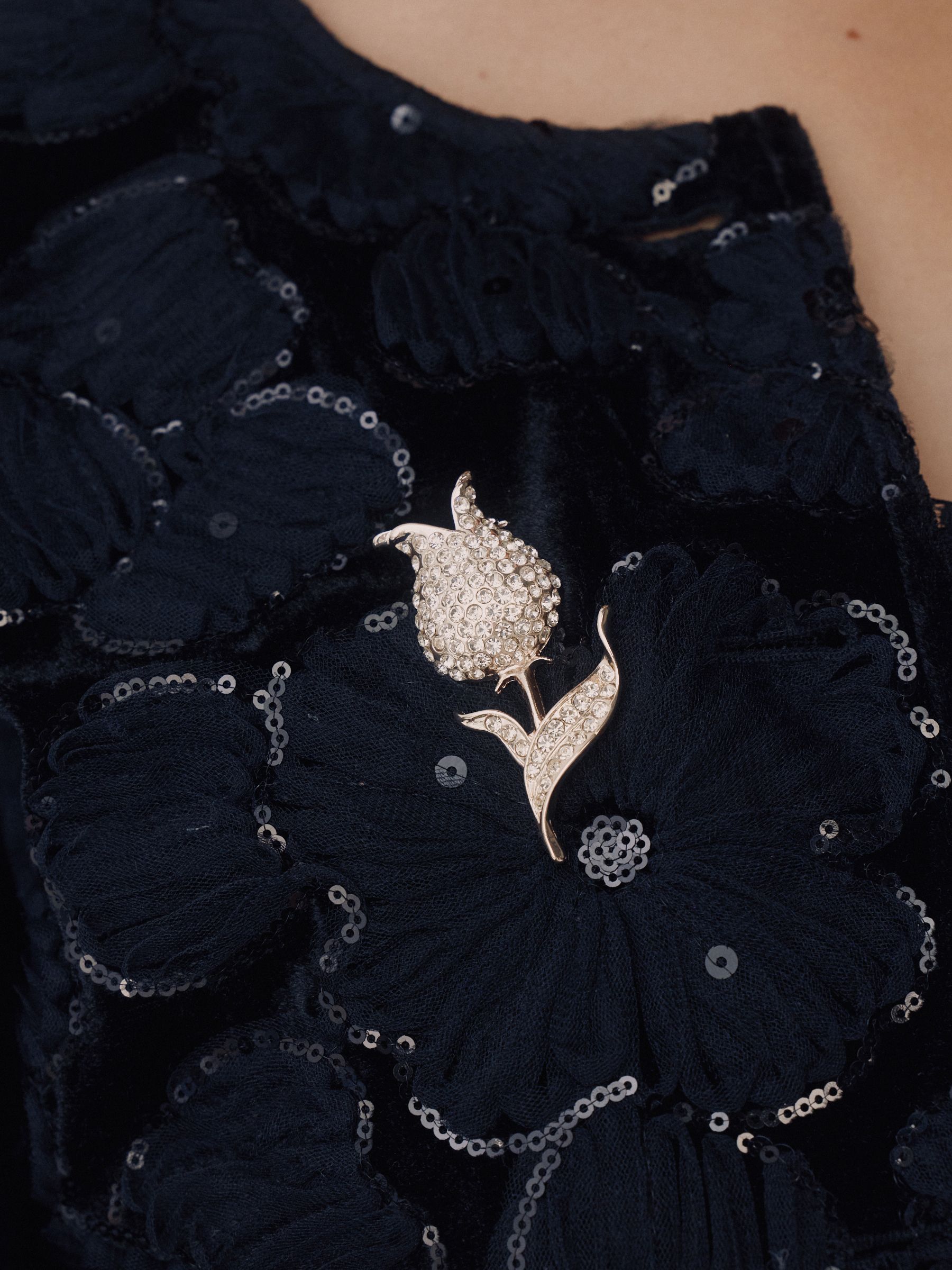 Rose Gold Tone Sparkle Rose Brooch