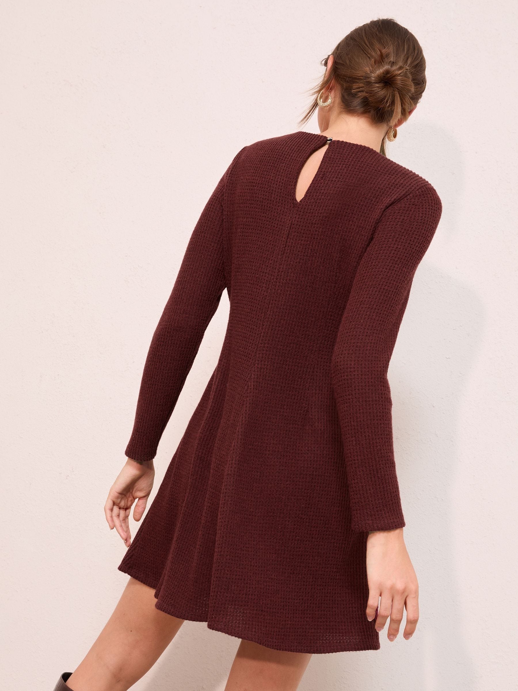 Friends Like These Berry Red Long Sleeve Pocket Detail Cosy Mini Dress