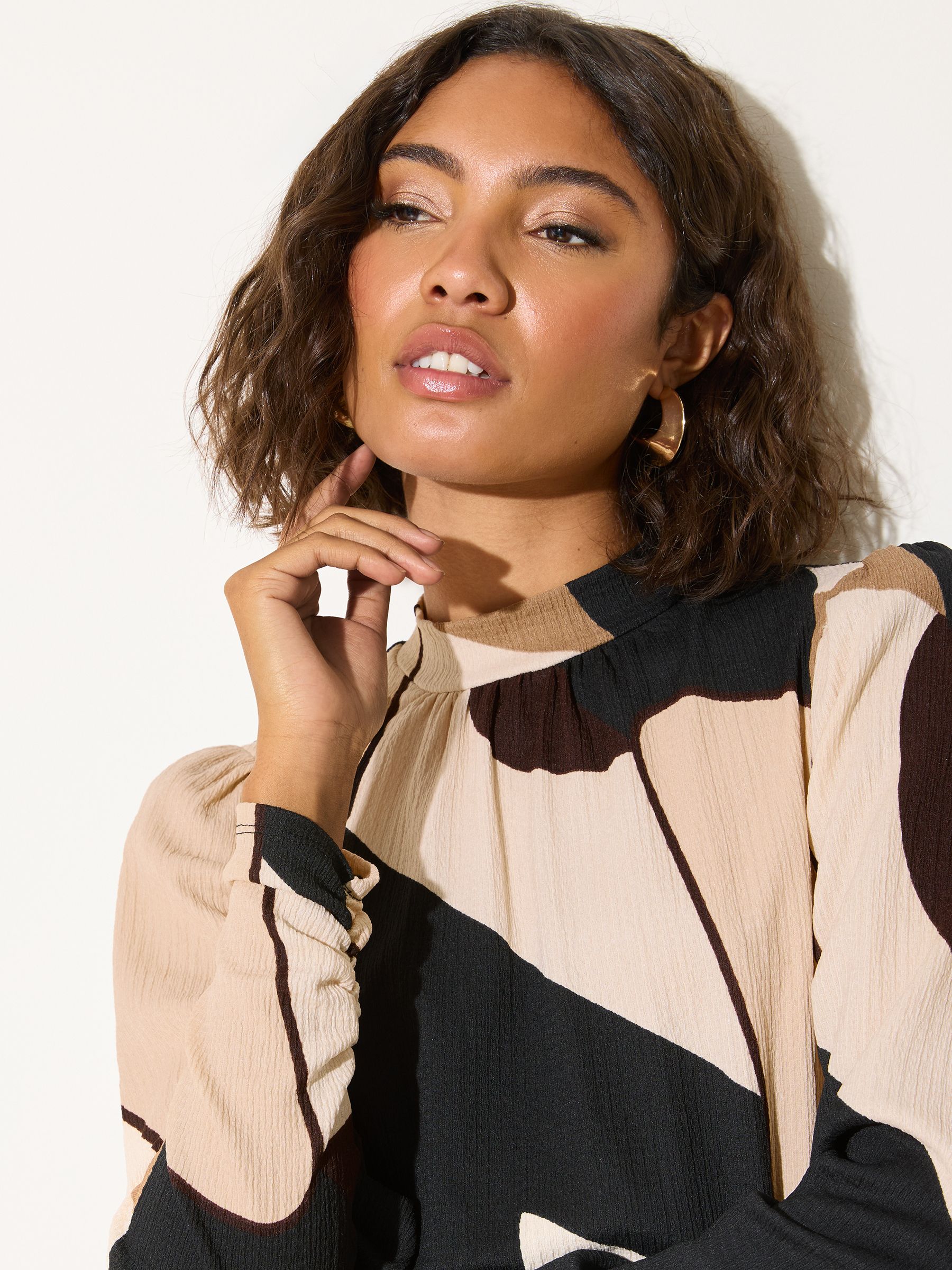 Friends Like These Chocolate Brown High Neck Printed Mini Dress