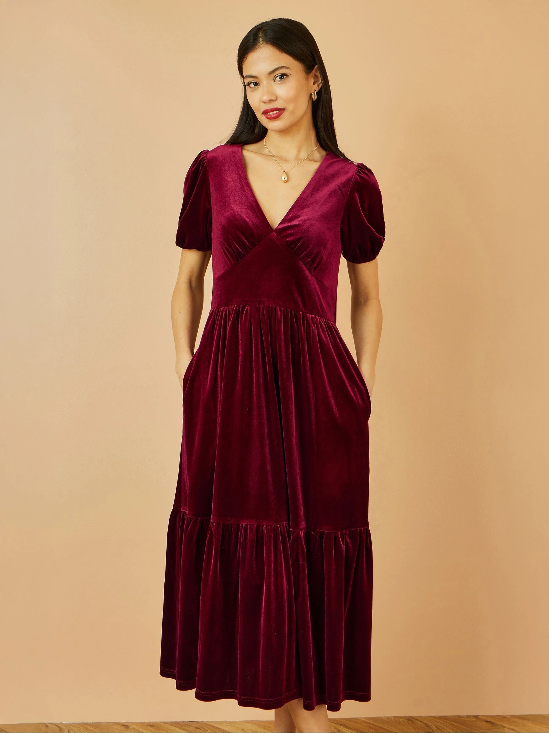 Yumi Red Velvet Midi Dress