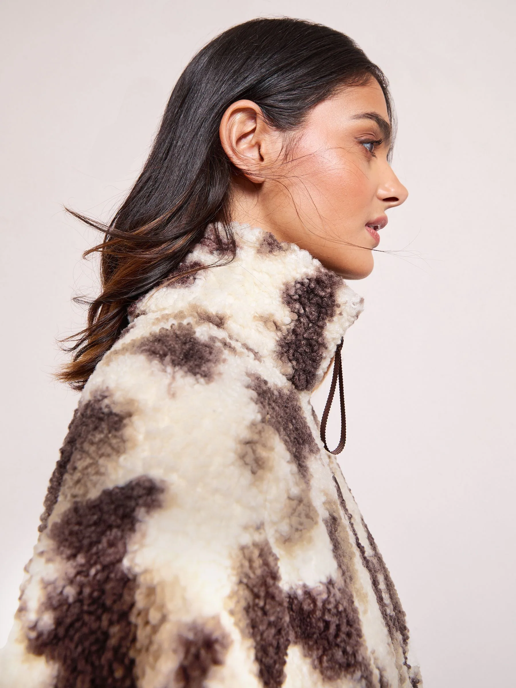 Friends Like These Cream Cow Print Full Zip Borg Jacket