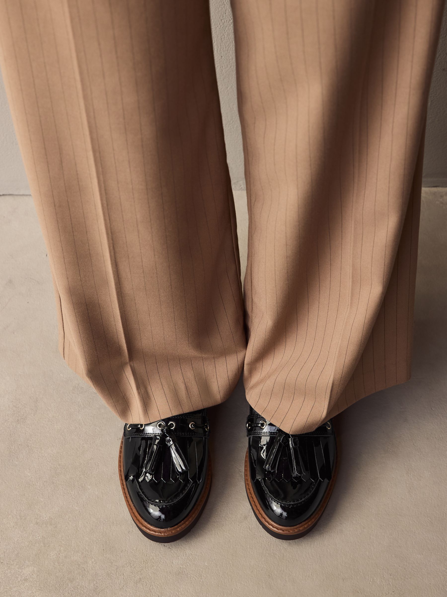 Black Standard/Wide Fit Chunky Patent Tassel Detail Loafers