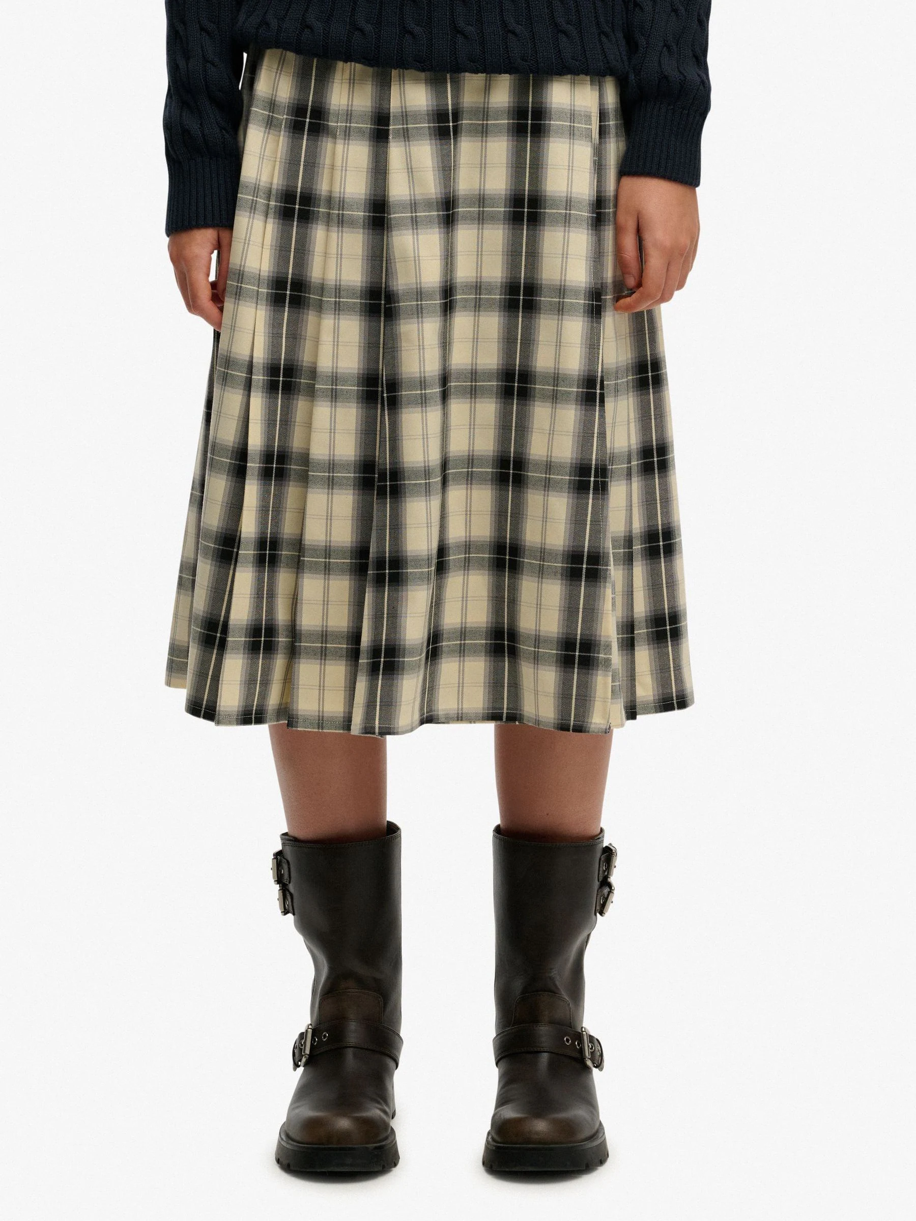 Superdry Blue Check Midi Skirt