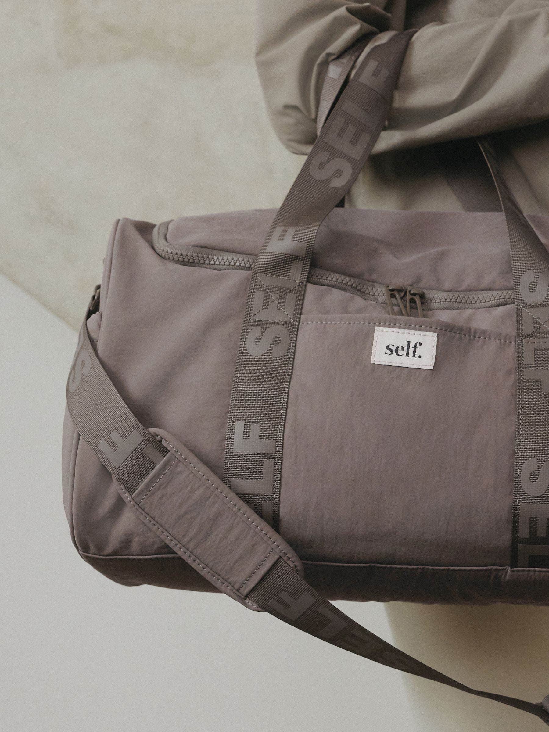 self. Taupe Brown Large Gym Bag