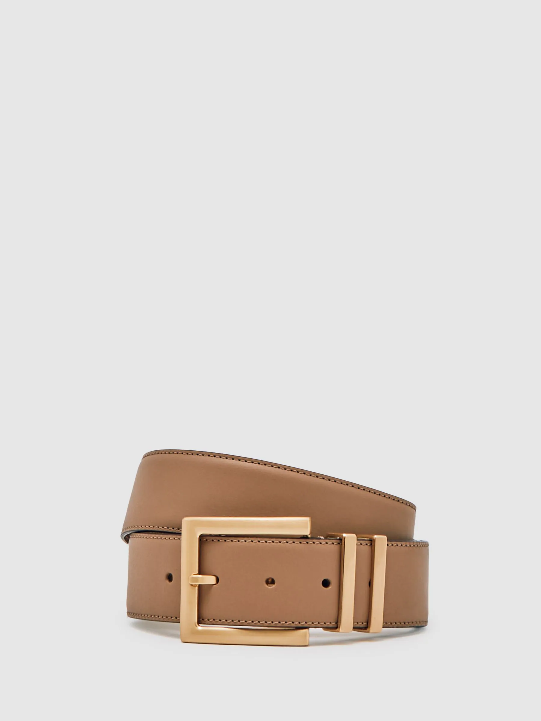 Reiss Camel/Taupe Brompton Leather Belt