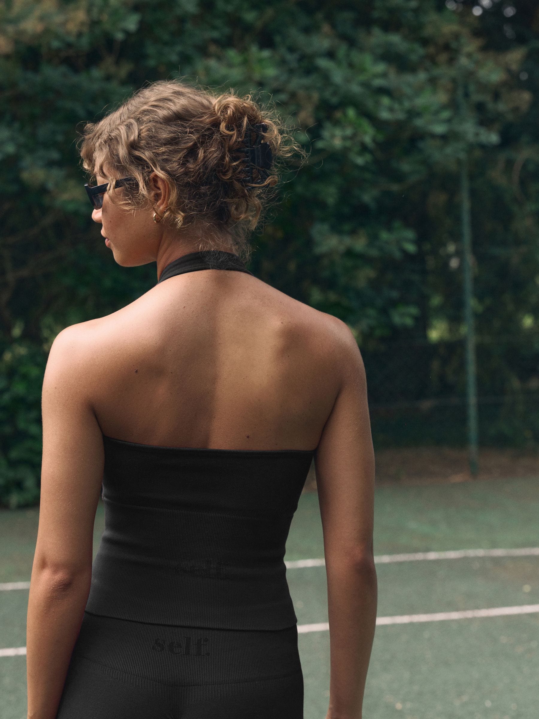 self. Black Seamfree Halter Sports Top