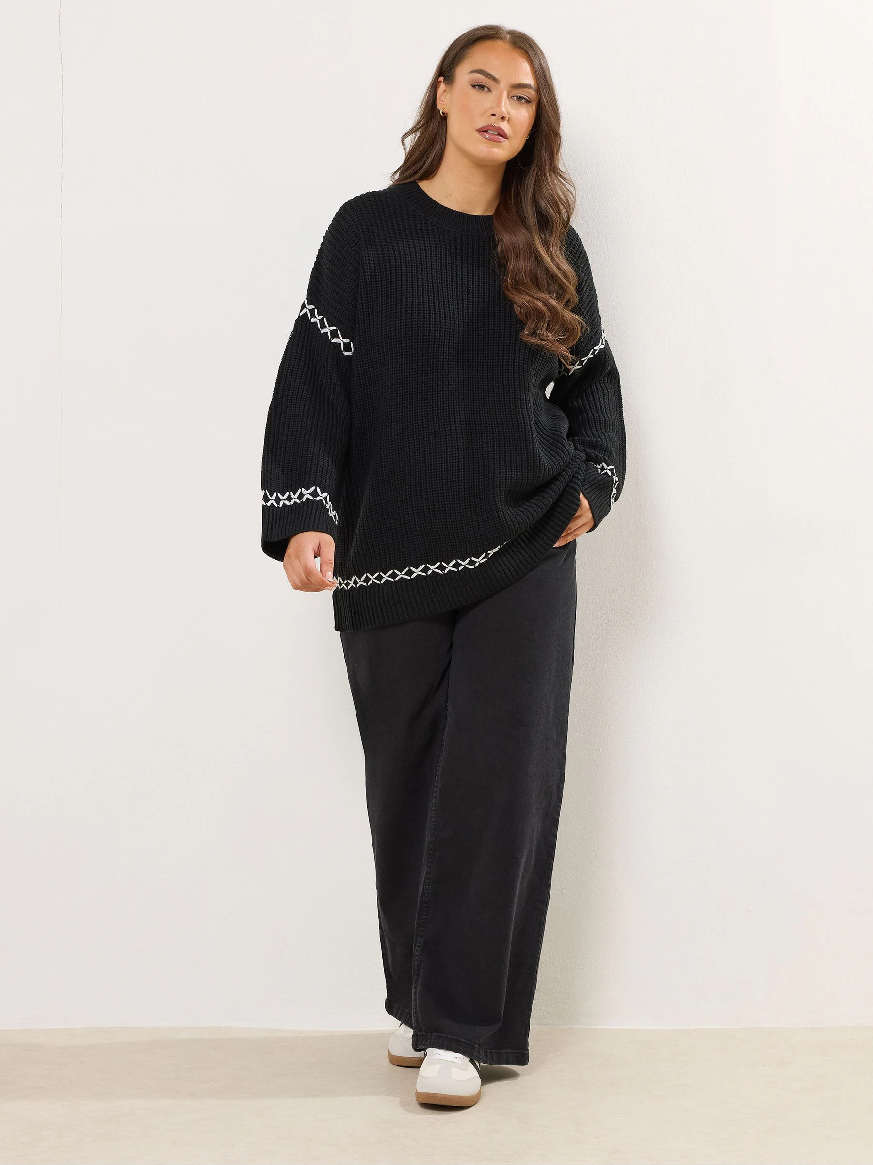 Yours Curve Black Blanket Stitch Jumper