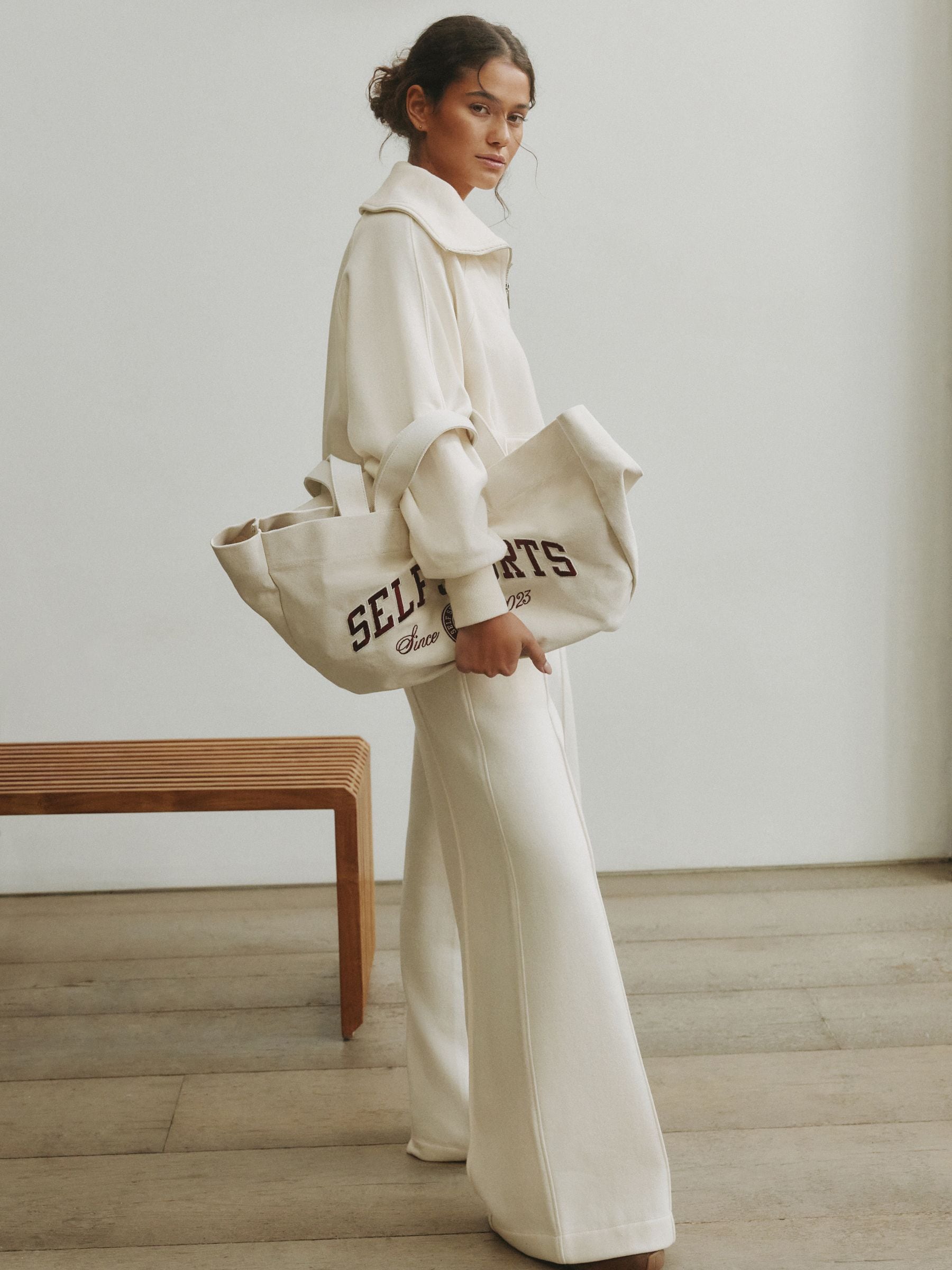 self. Cream Wide Leg Joggers