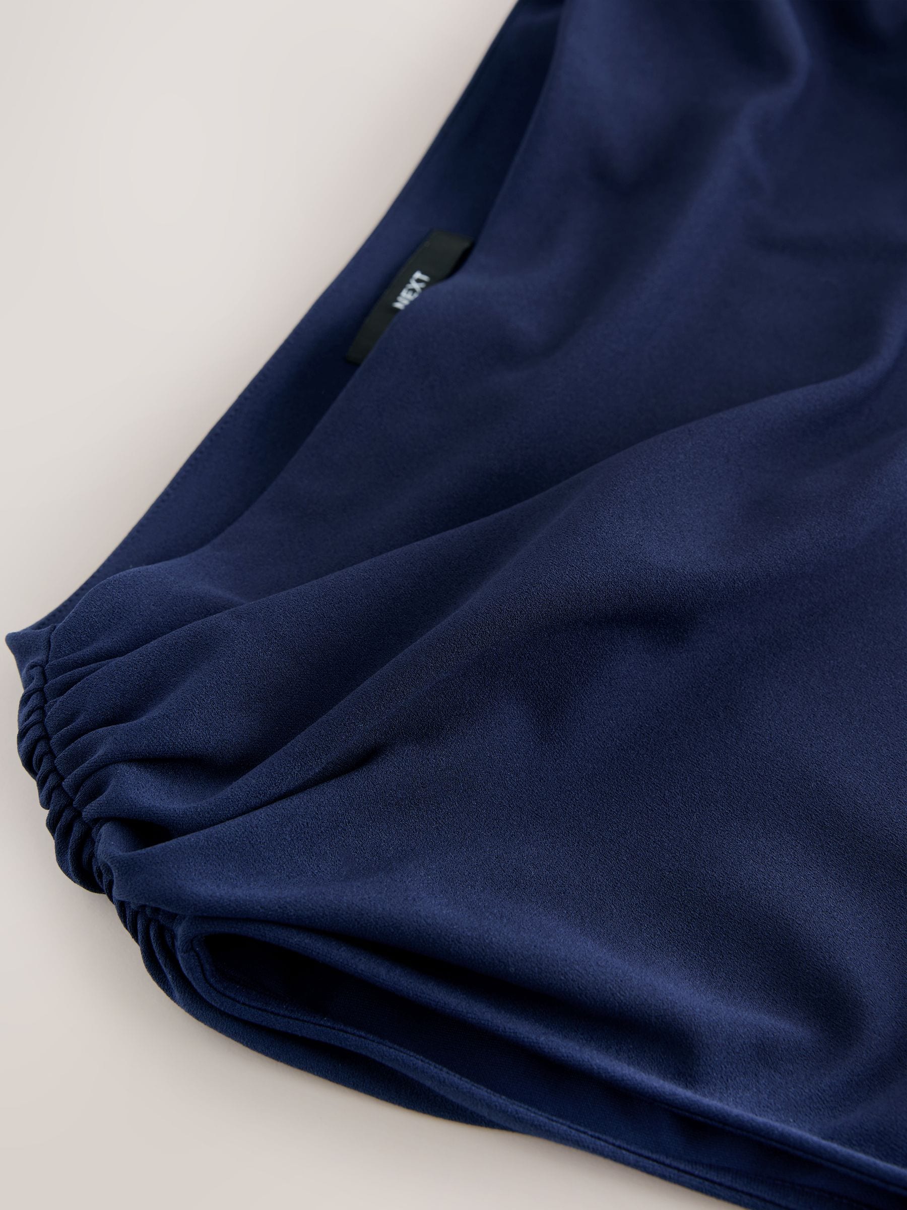 Navy Blue Draped Midi Ruched Dress