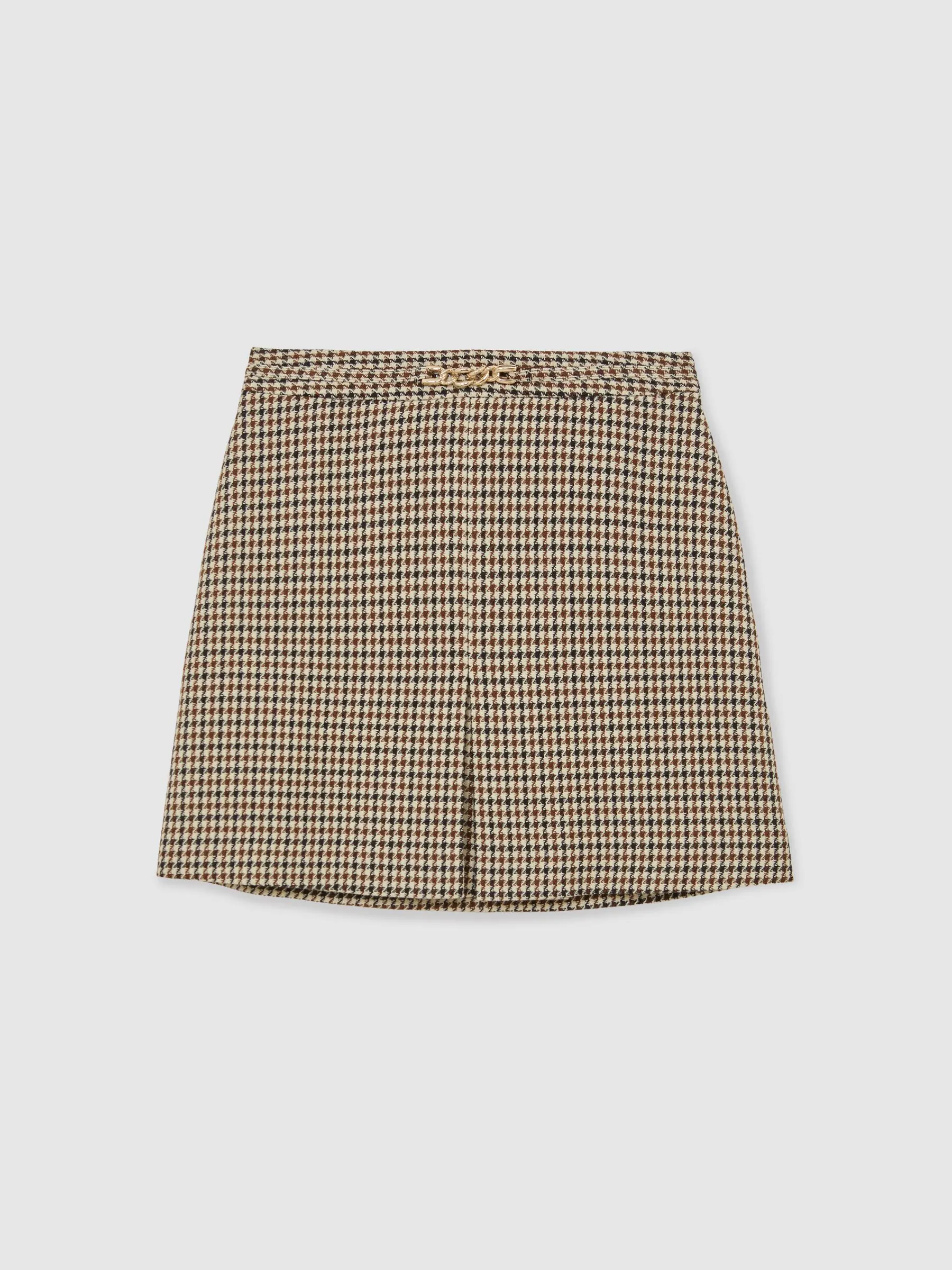 Reiss Neutral Check Beatrix Wool-Blend Check Mini Skirt
