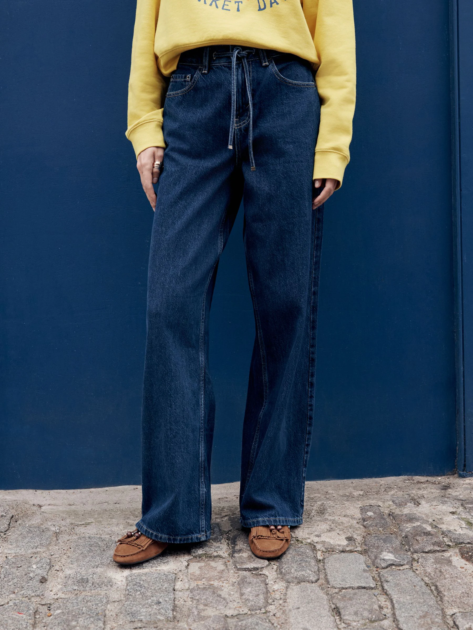 Rinse Denim Wide Leg Joggers Waist Jeans