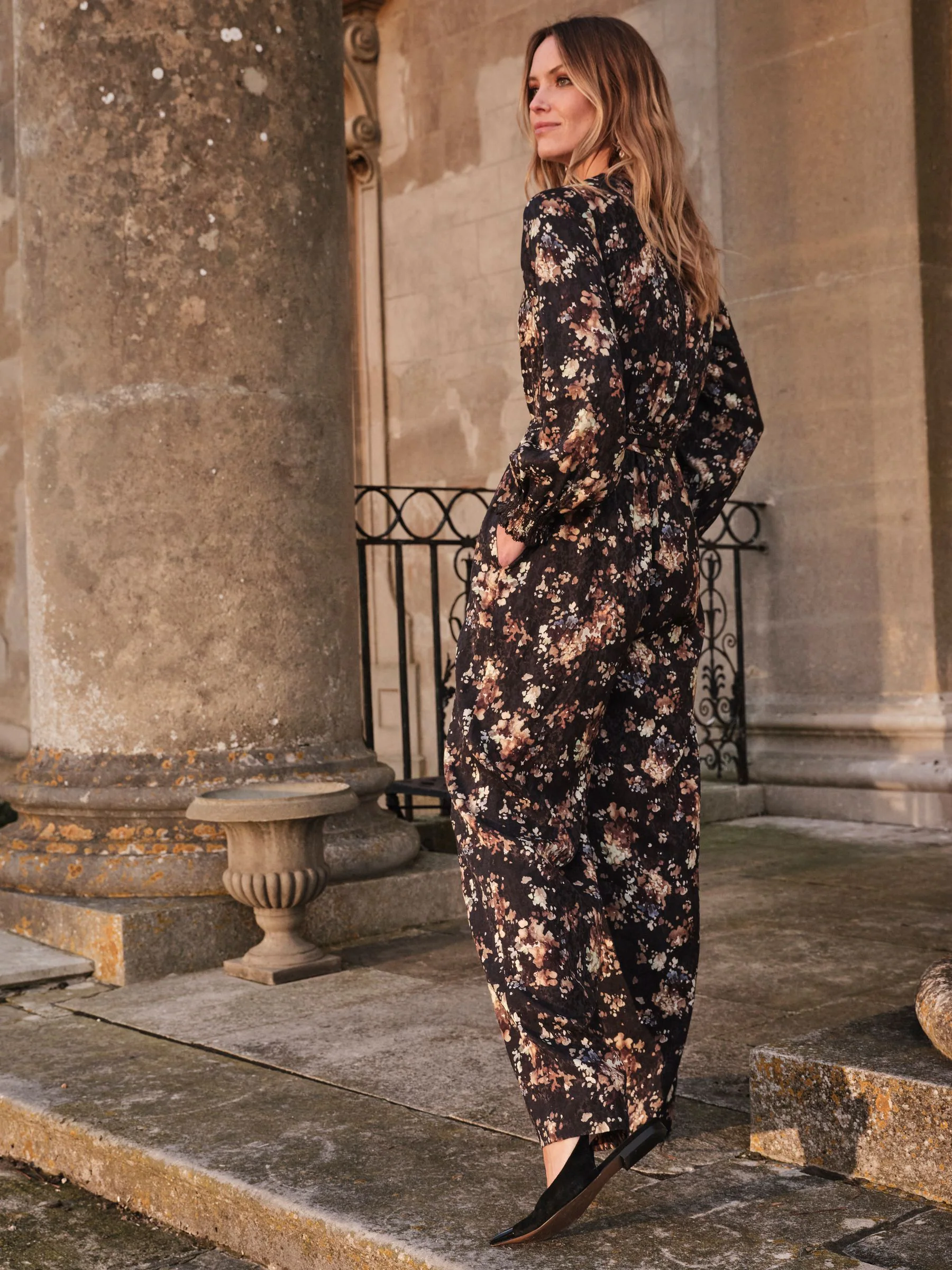 FatFace Fionn Black Floral Jumpsuit