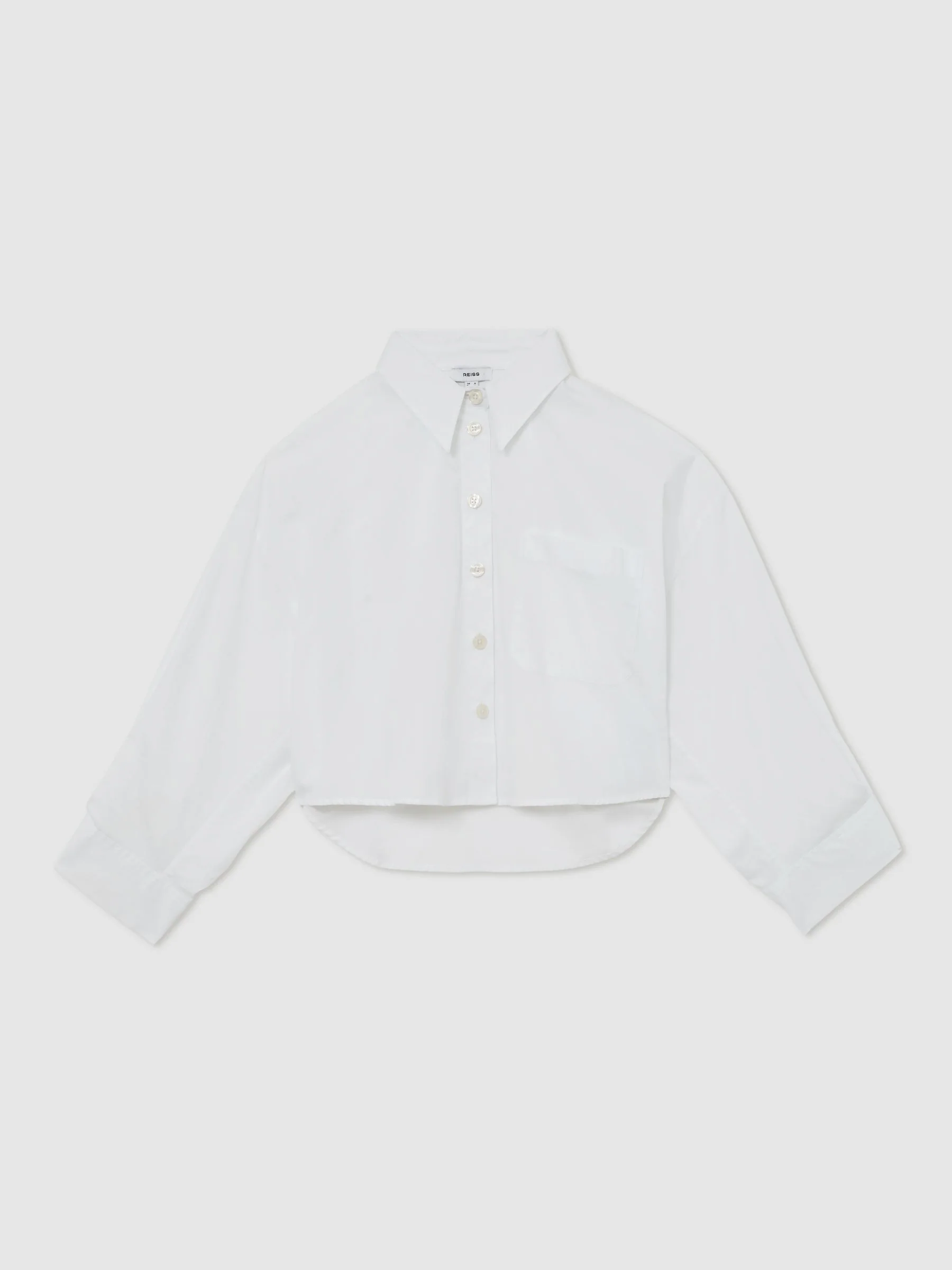 Reiss White Solenge Cotton Cropped Long-Sleeve Shirts