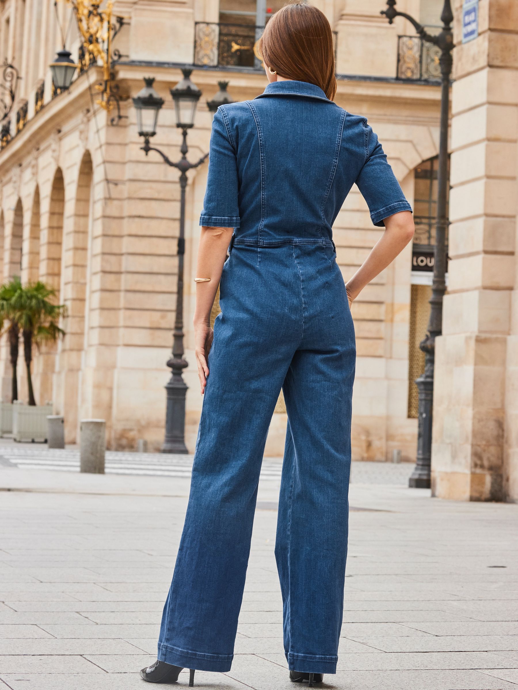 Sosandar Blue Zip Front Wide Leg Jumpsuit