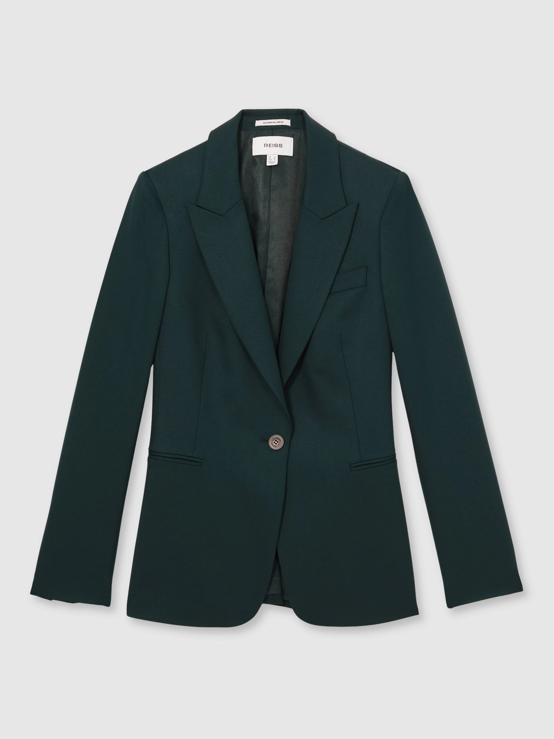 Reiss Green Jade Petite Wool-Blend Single-Breasted Suit Blazer