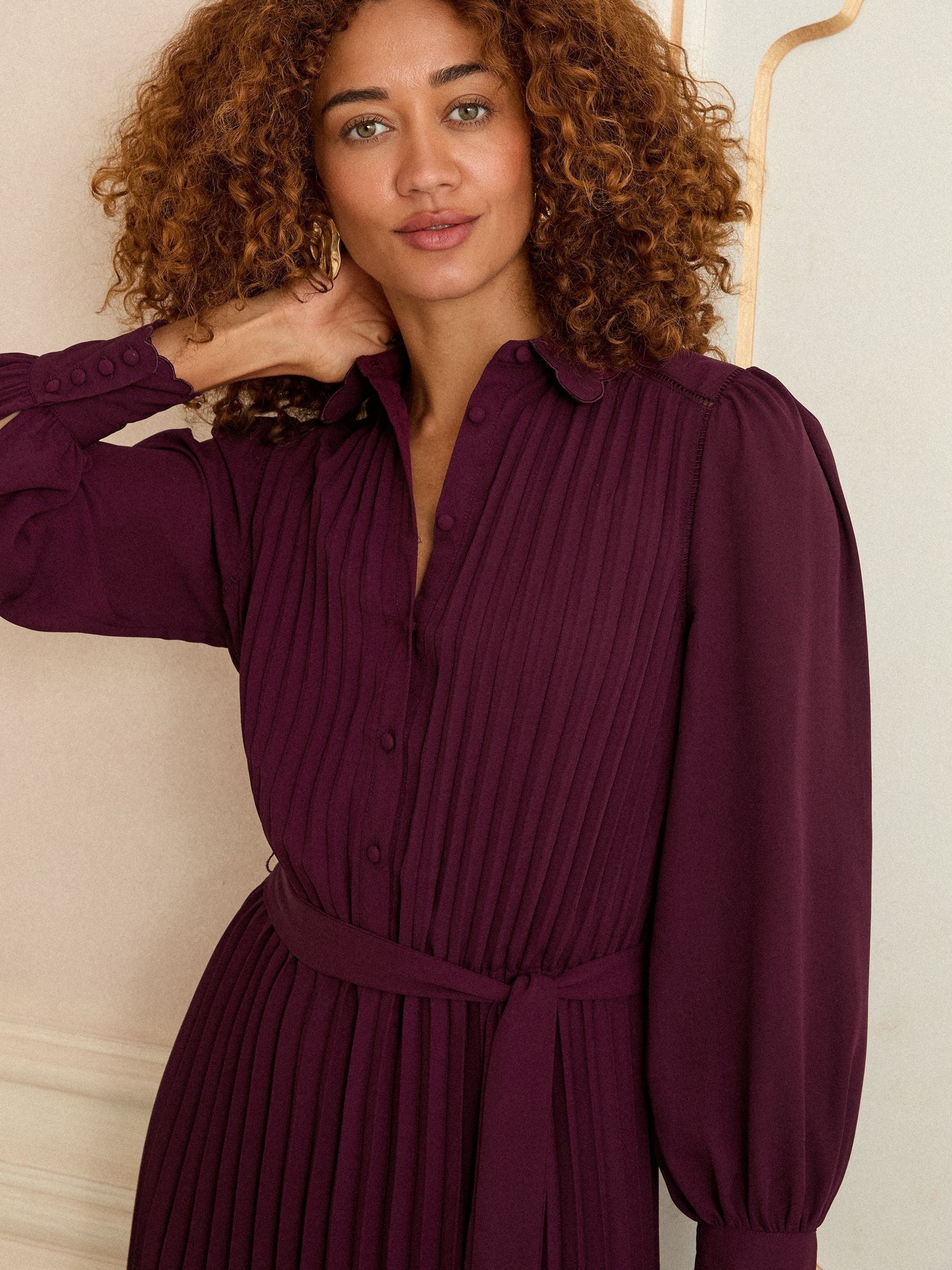 Love & Roses Cherry Red Pleated Detail Midi Dress