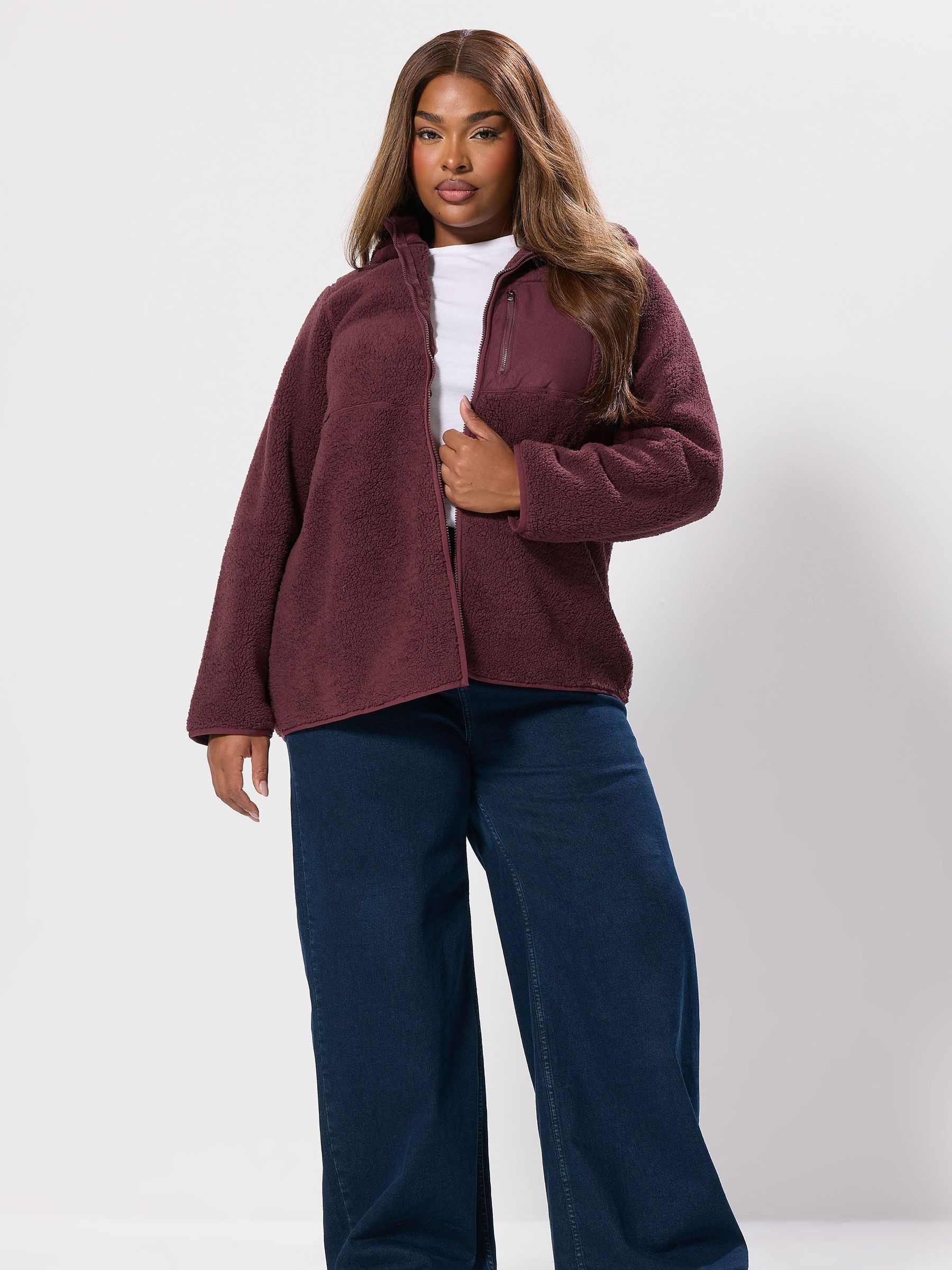 Yours Curve Red Hooded Nylon Pocket Fleece