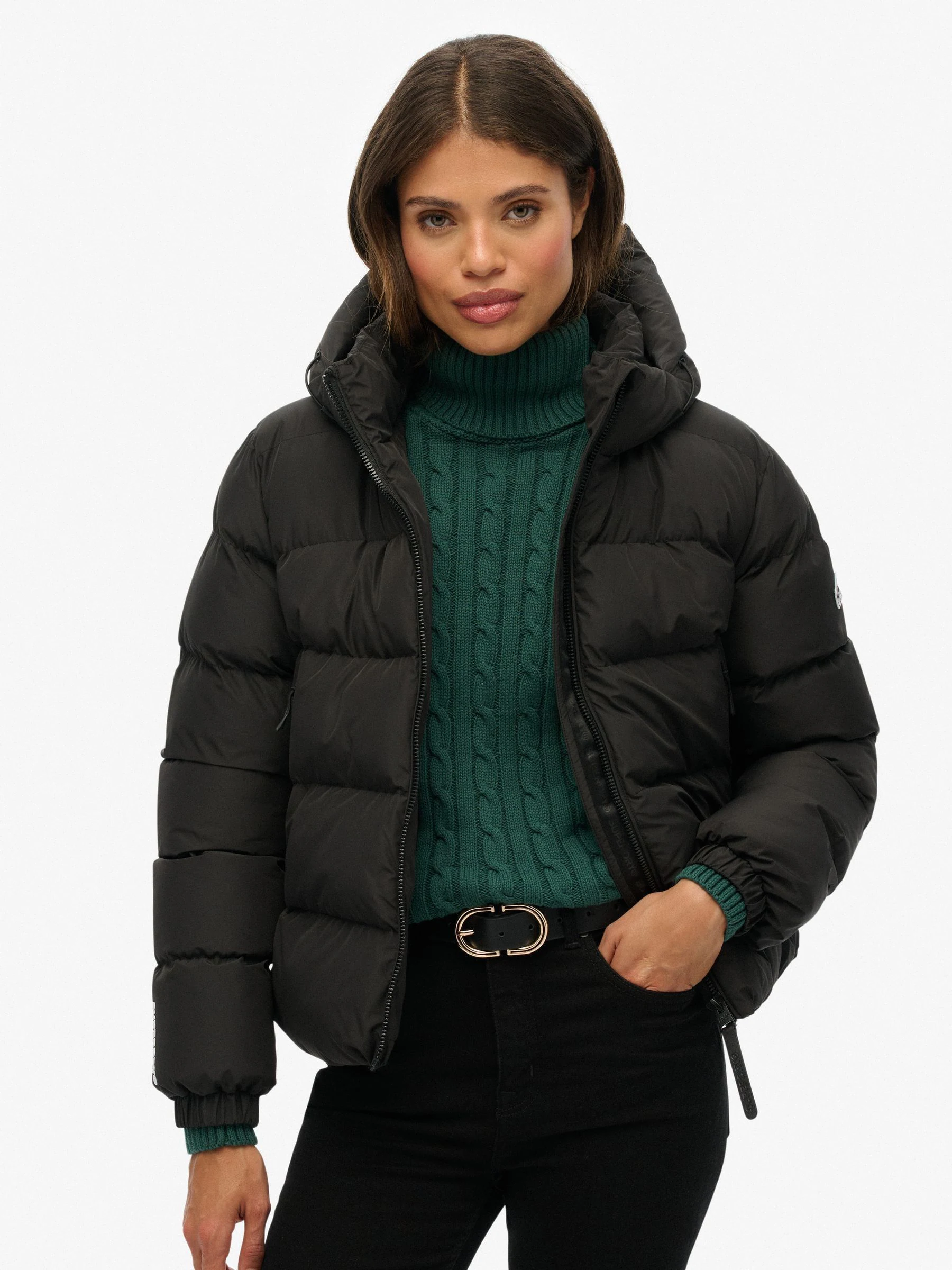 Superdry Black Hooded Sports Puffer Jacket