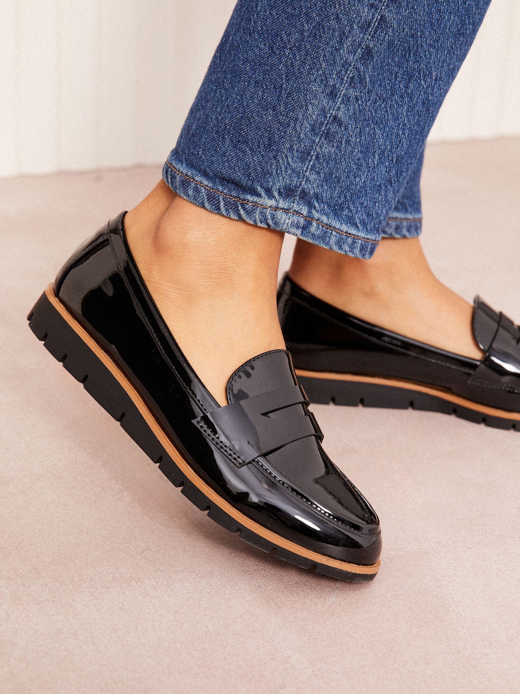 Friends Like These Black Wide Fit Comfort Patent Faux Leather Flat Loafers