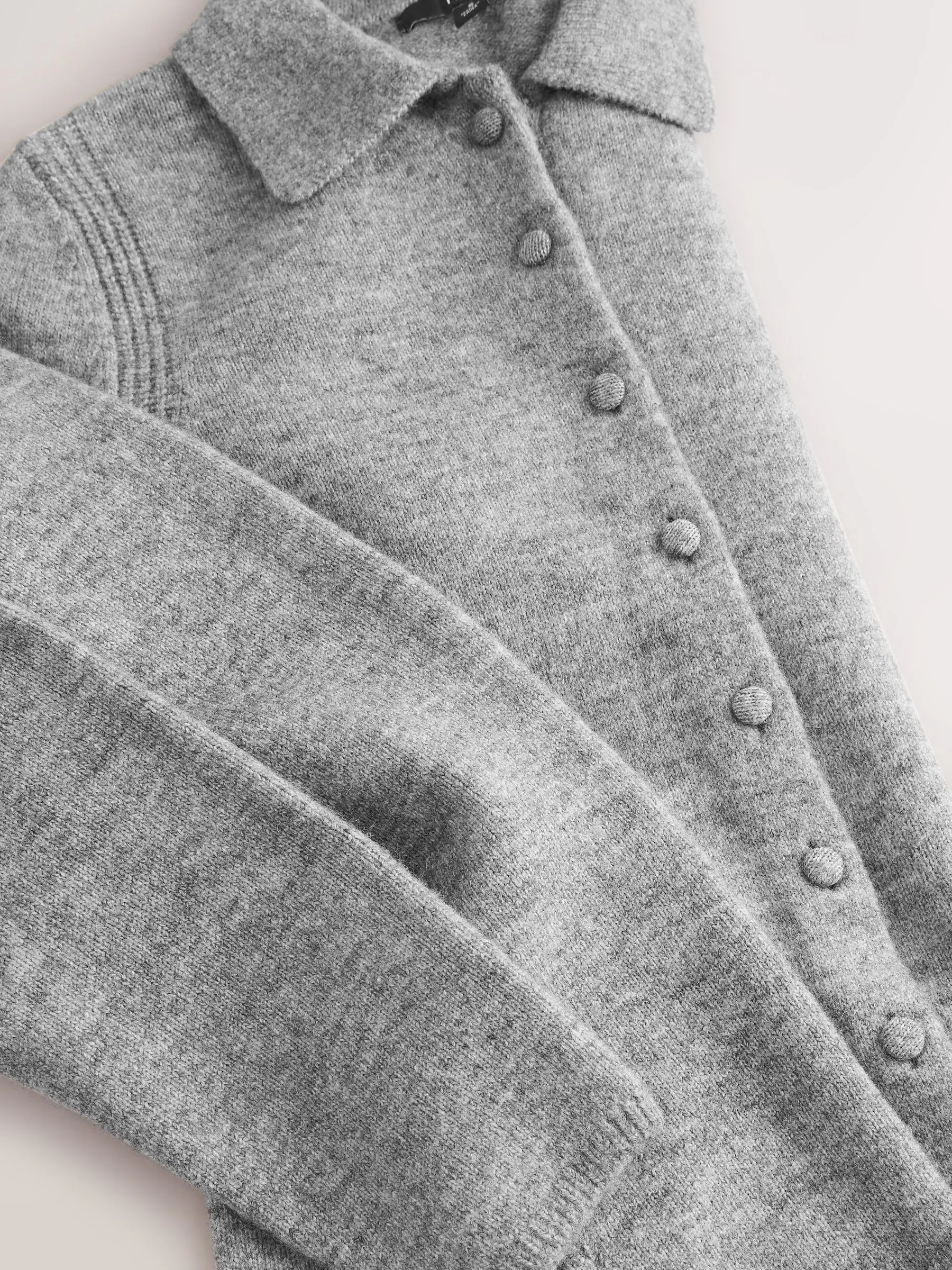 Grey Button Down Long Sleeve Collar Knitted Jumper Dress