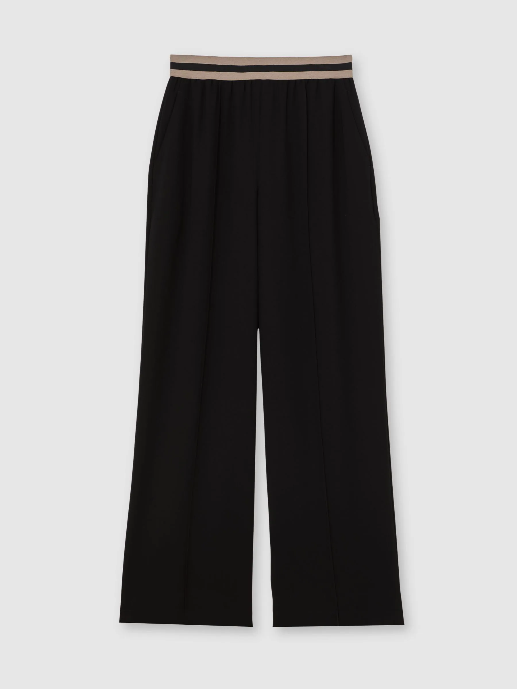 Reiss Black Sonnie Elasticated-Waist Wide-Leg Trousers