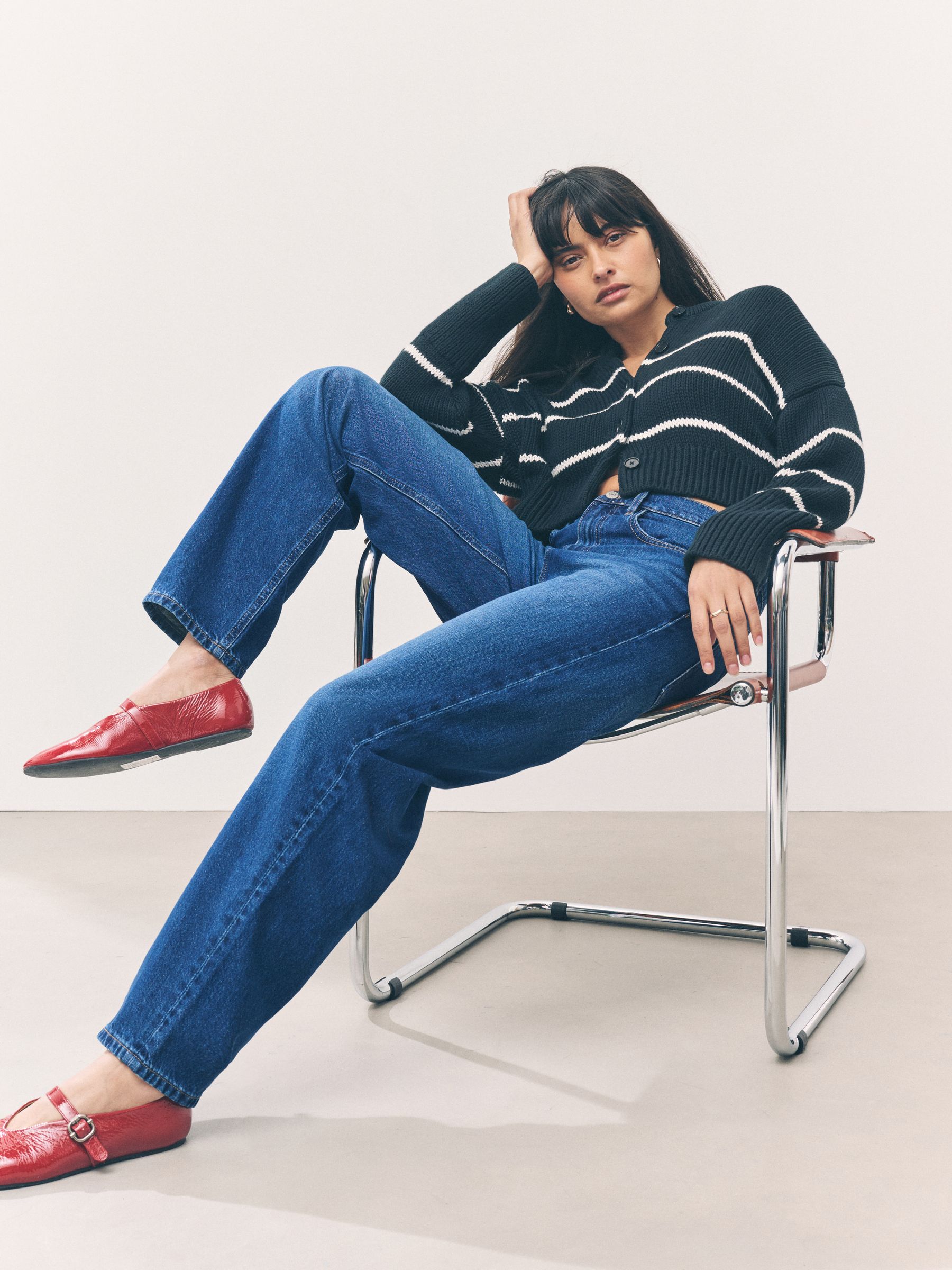 Denim Dark Blue Barrel Leg Jeans