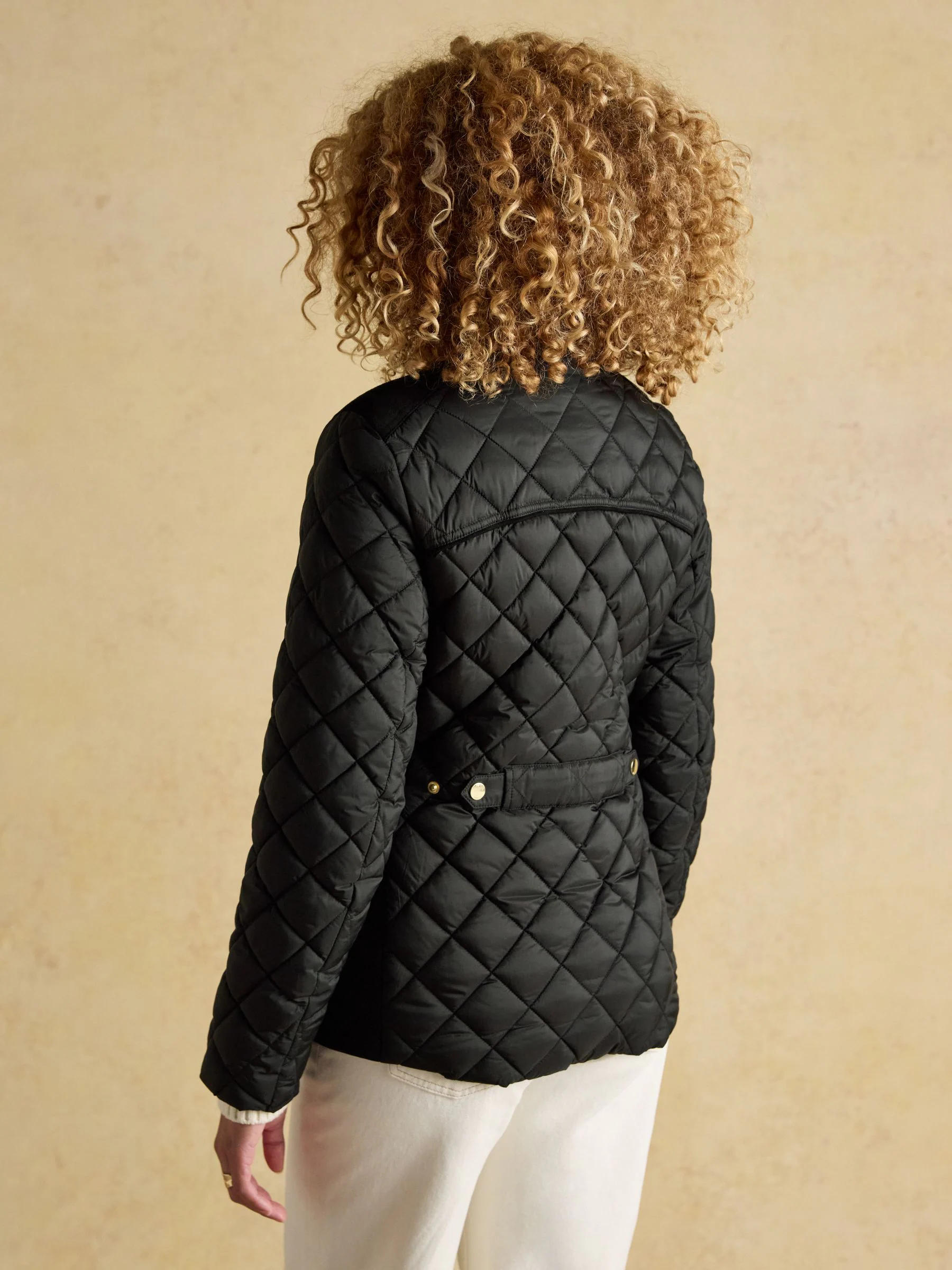 Joules Braemar Luxe Black Showerproof Diamond Quilted Coat