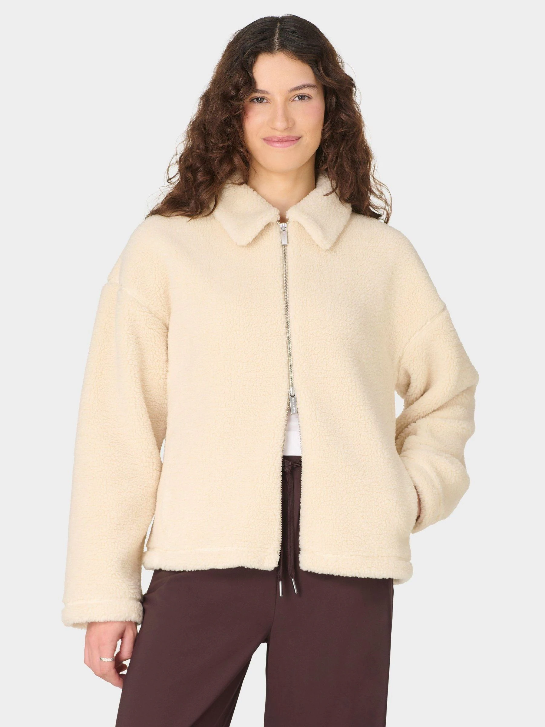 Sweaty Betty Cream Plush Collared Fleece
