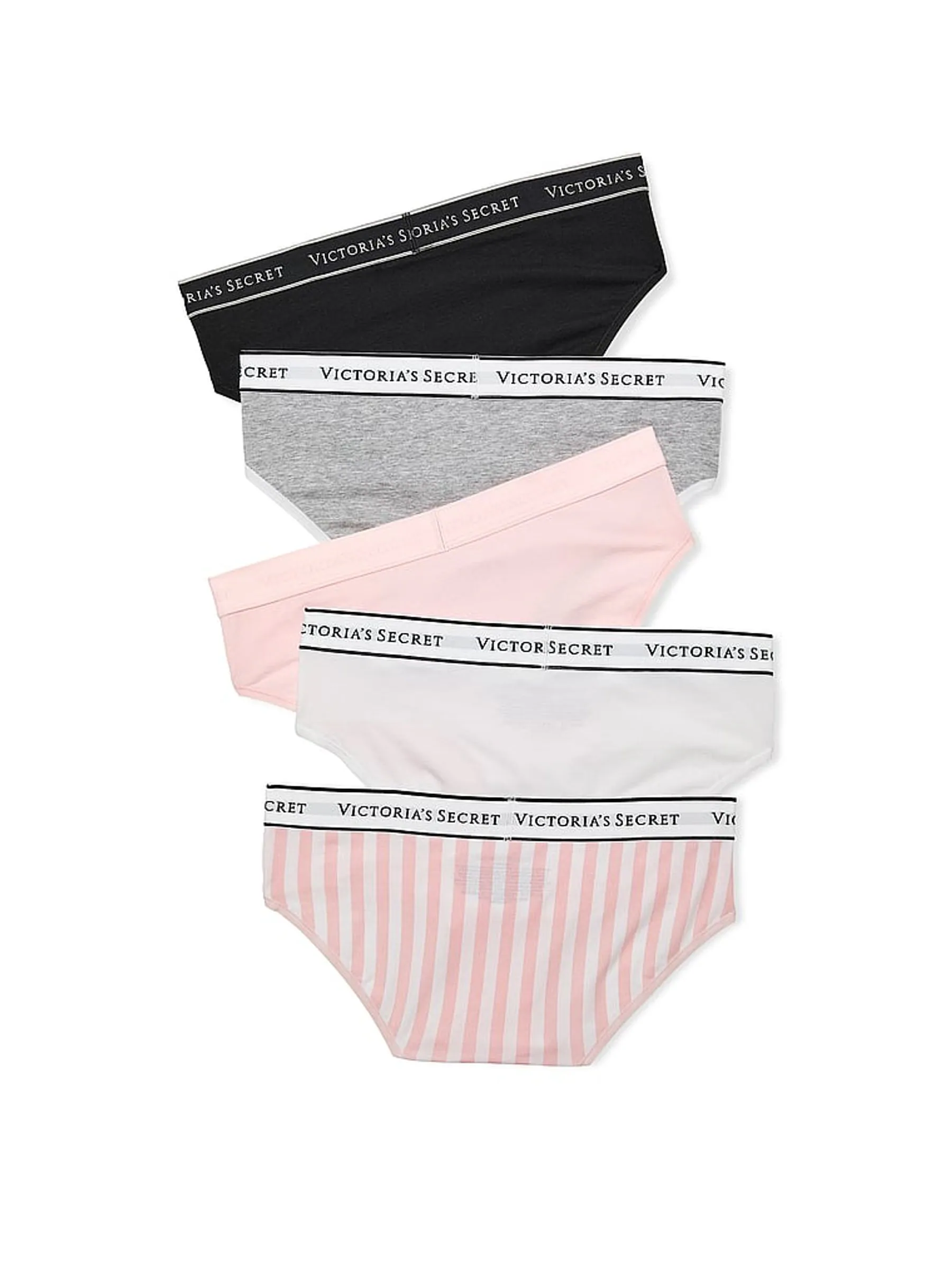 Victoria's Secret Black/Grey/Pink/White Hipster Knickers 5 Pack