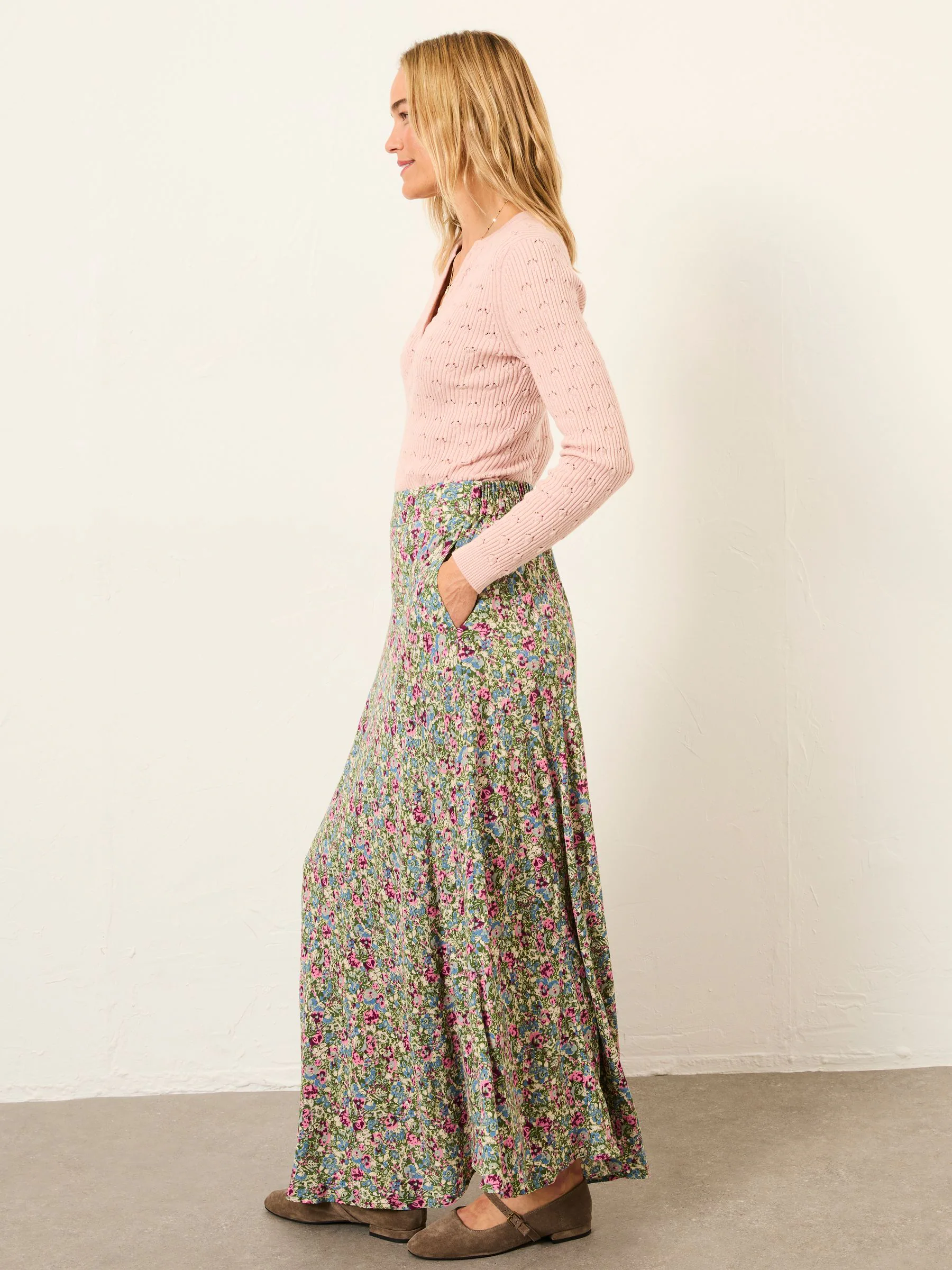 FatFace Sadie Green Ditsy Garden Midi Skirt